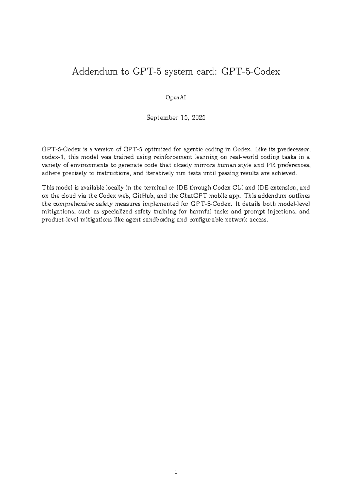GPT-5 Codex System Card: Safety Measures and Evaluations - Studocu