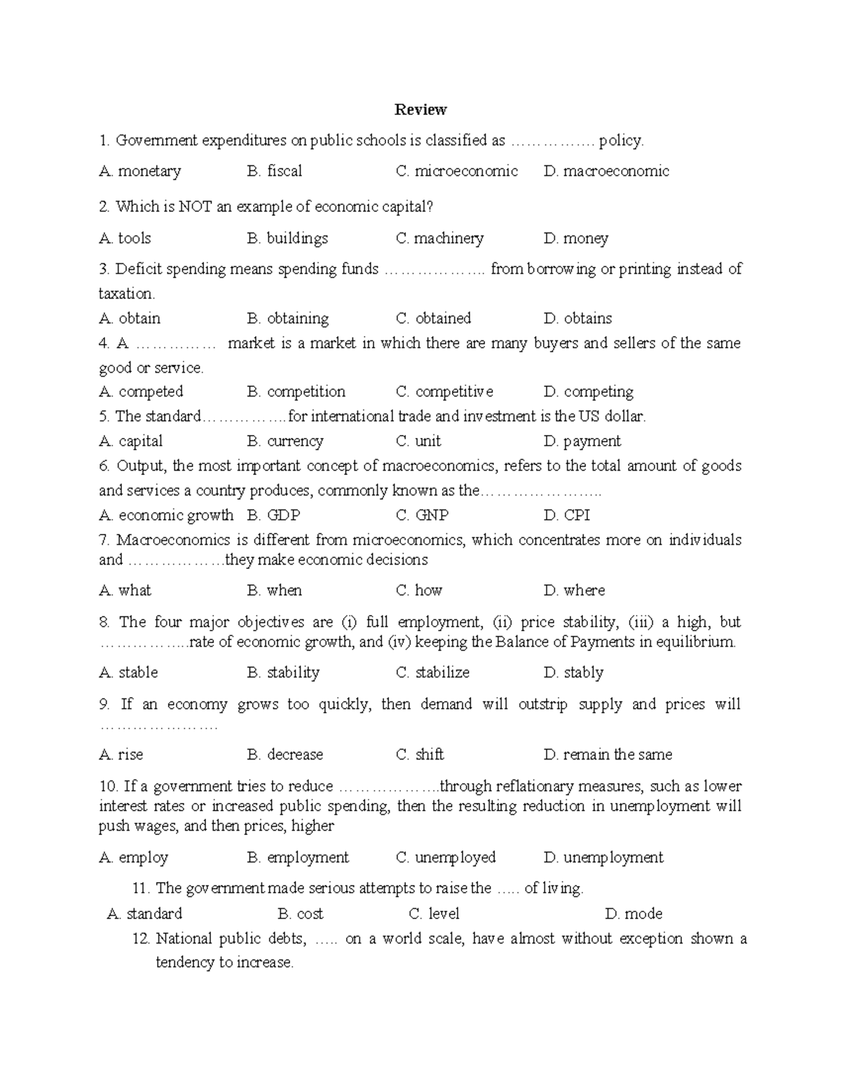 Economics Review 2: Key Concepts and Questions for Study - Studocu