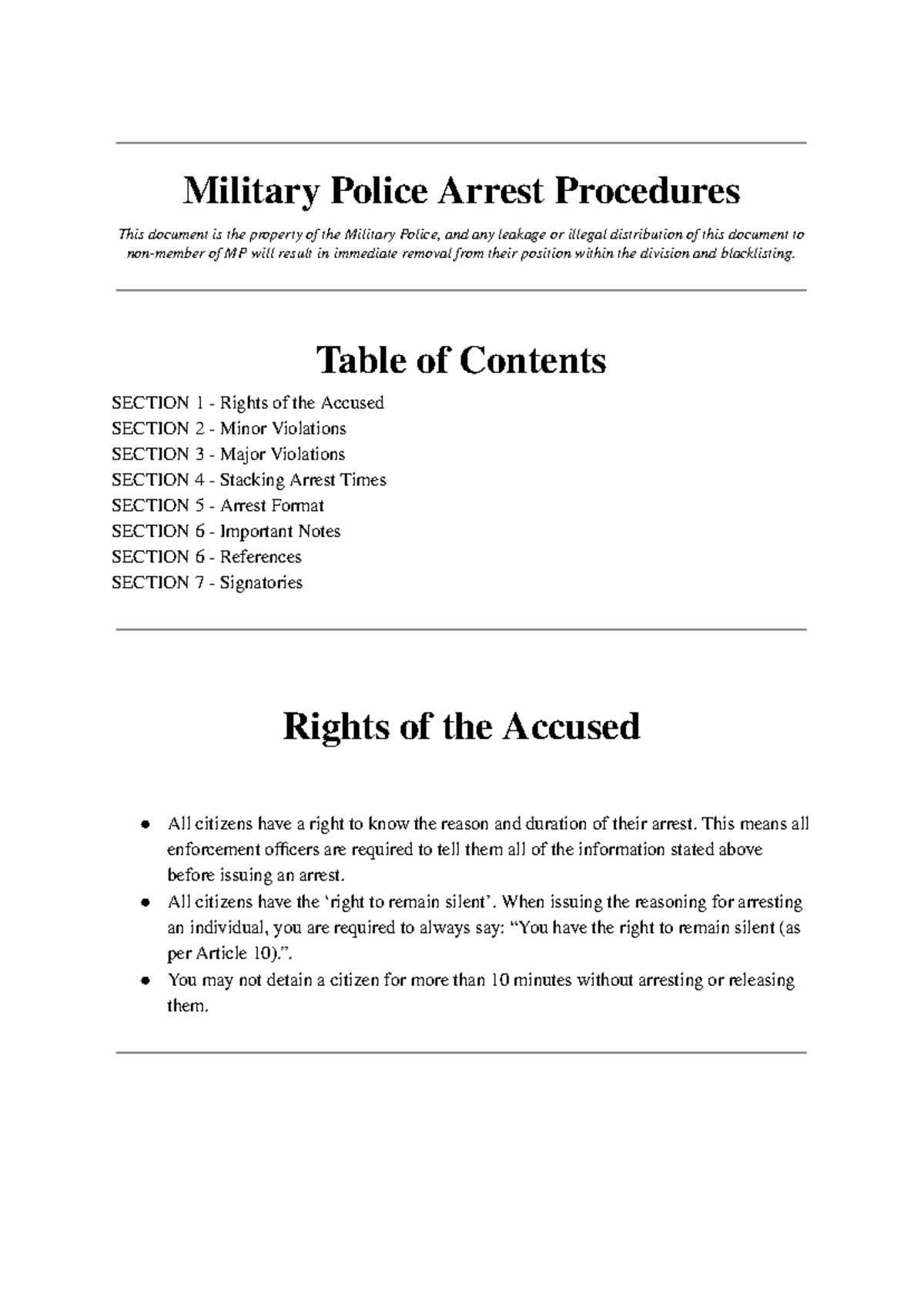 CUSA Military Police Arrest Procedures and Guidelines - Studocu