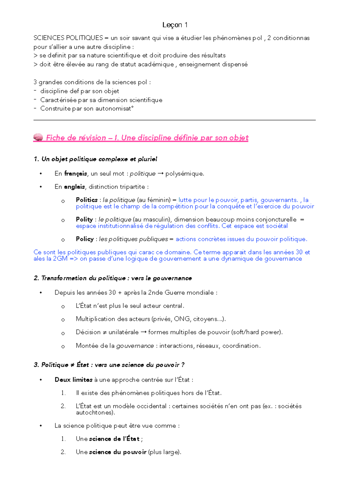 Leçon 1 : Introduction à la Science Politique - Concepts et Méthodes ...