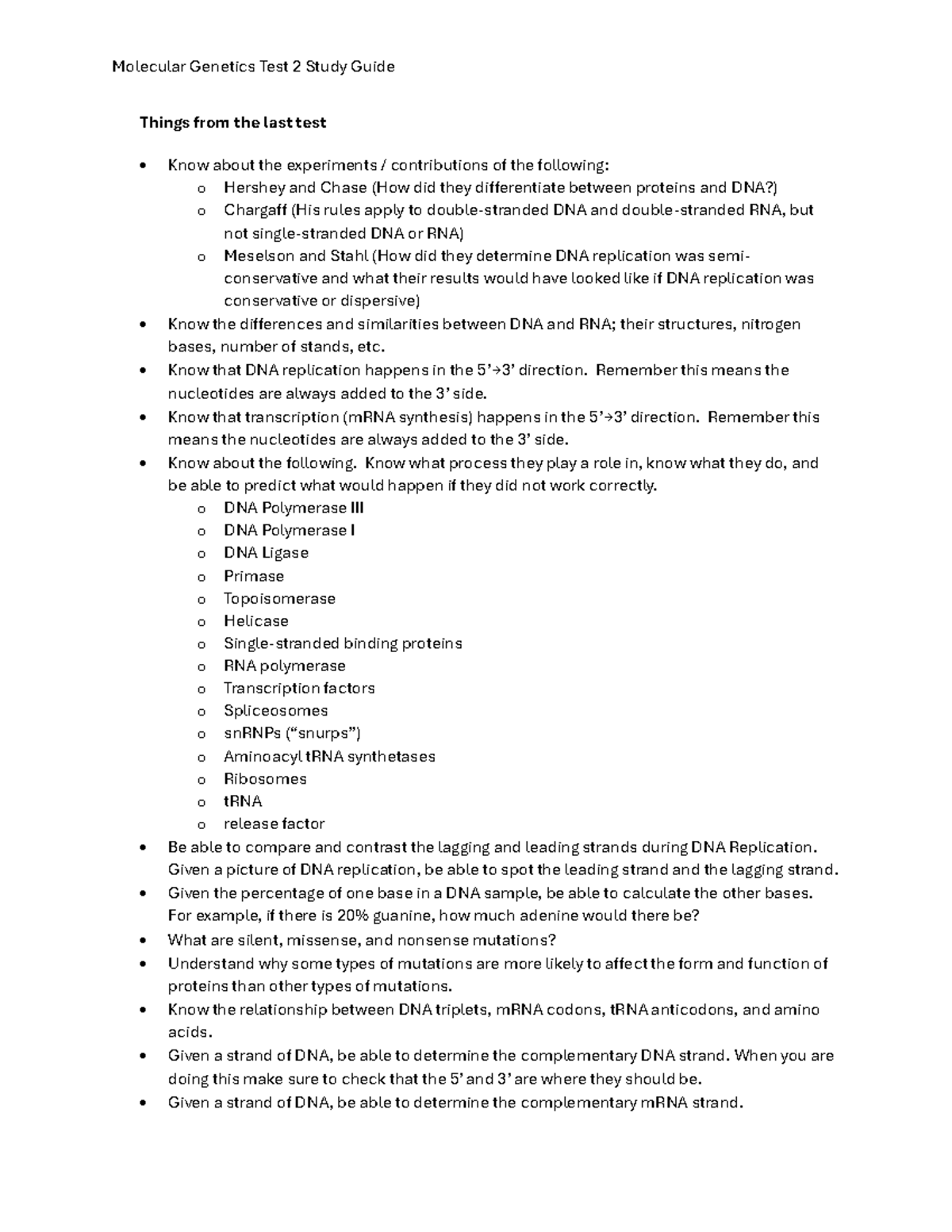 MOL GEN 2: Study Guide for Key Concepts & Gene Expression - Studocu