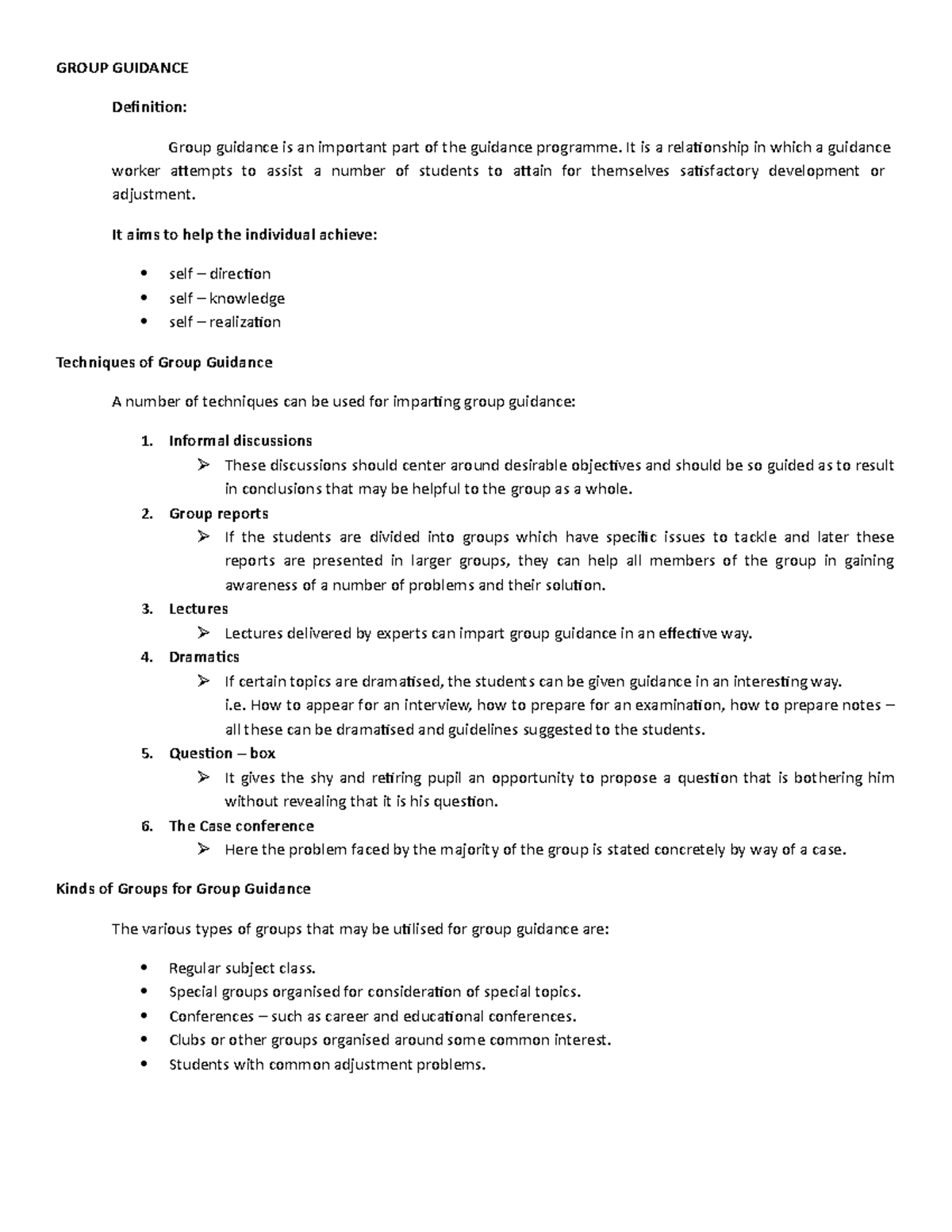 Group Guidance Techniques and Benefits for Students - Studocu