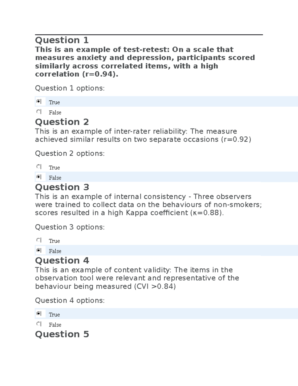 Validity vs Reliability: True/False Questions for Assessment - Studocu