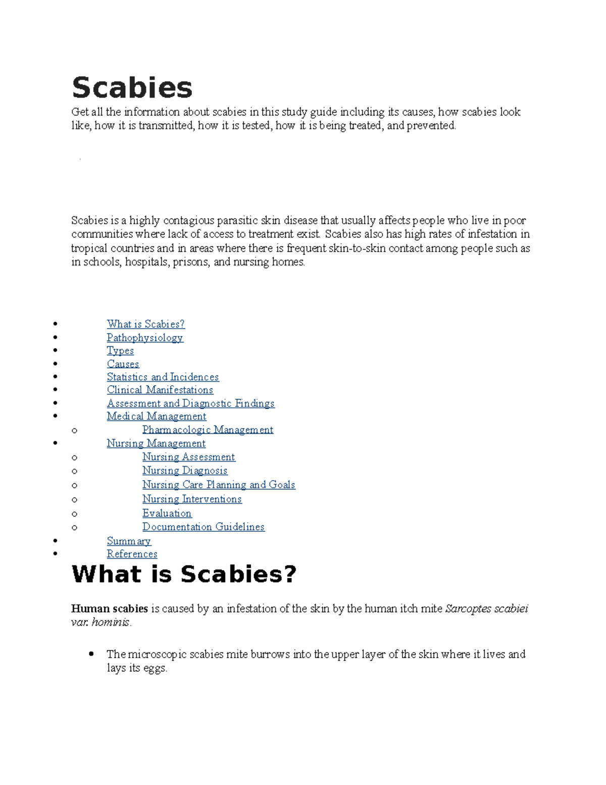 EASY Nursing - Scabies Study Notes: Causes, Symptoms & Management - Studocu