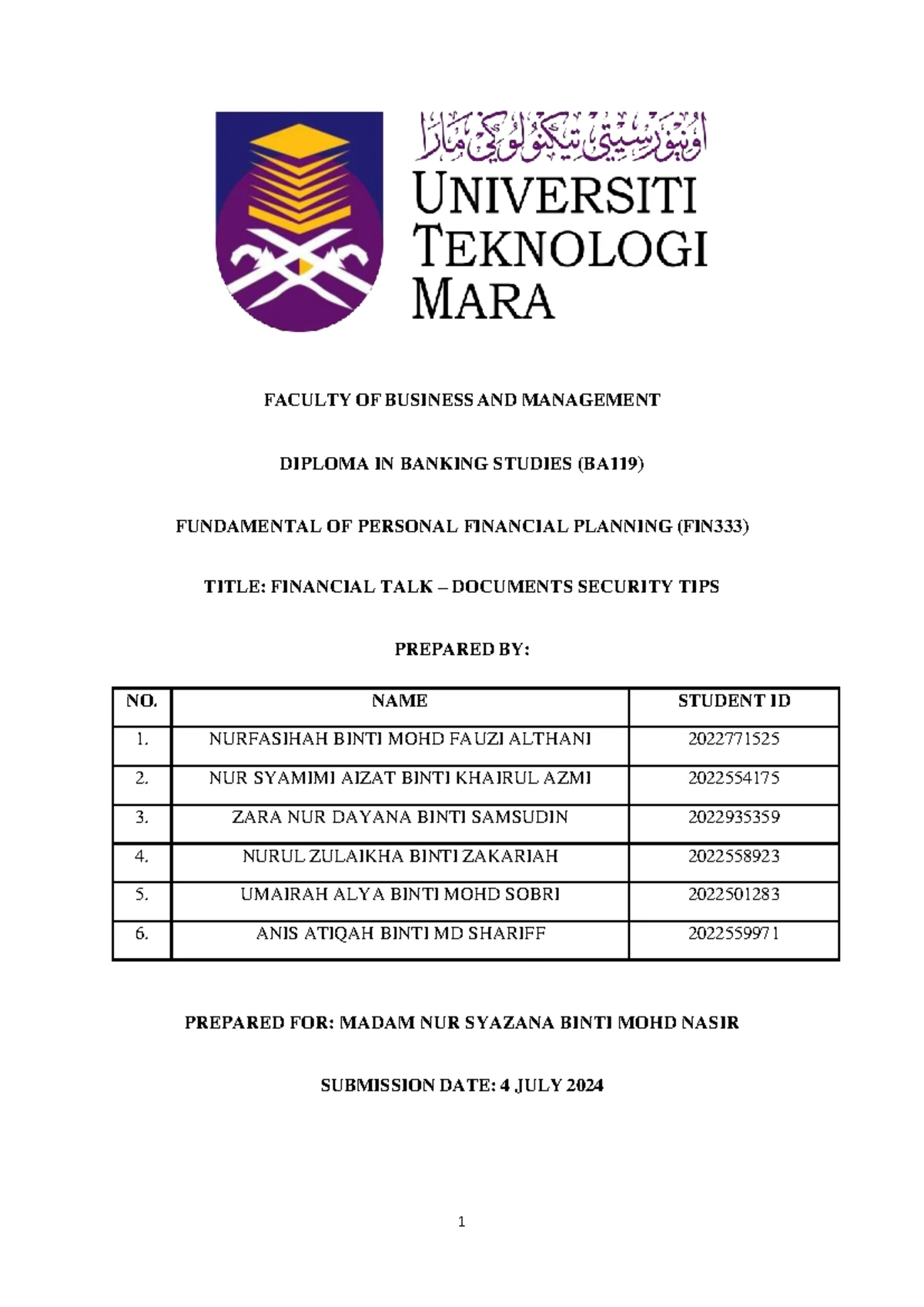 Revised Report on Document Security Tips for FIN333 Students - Studocu