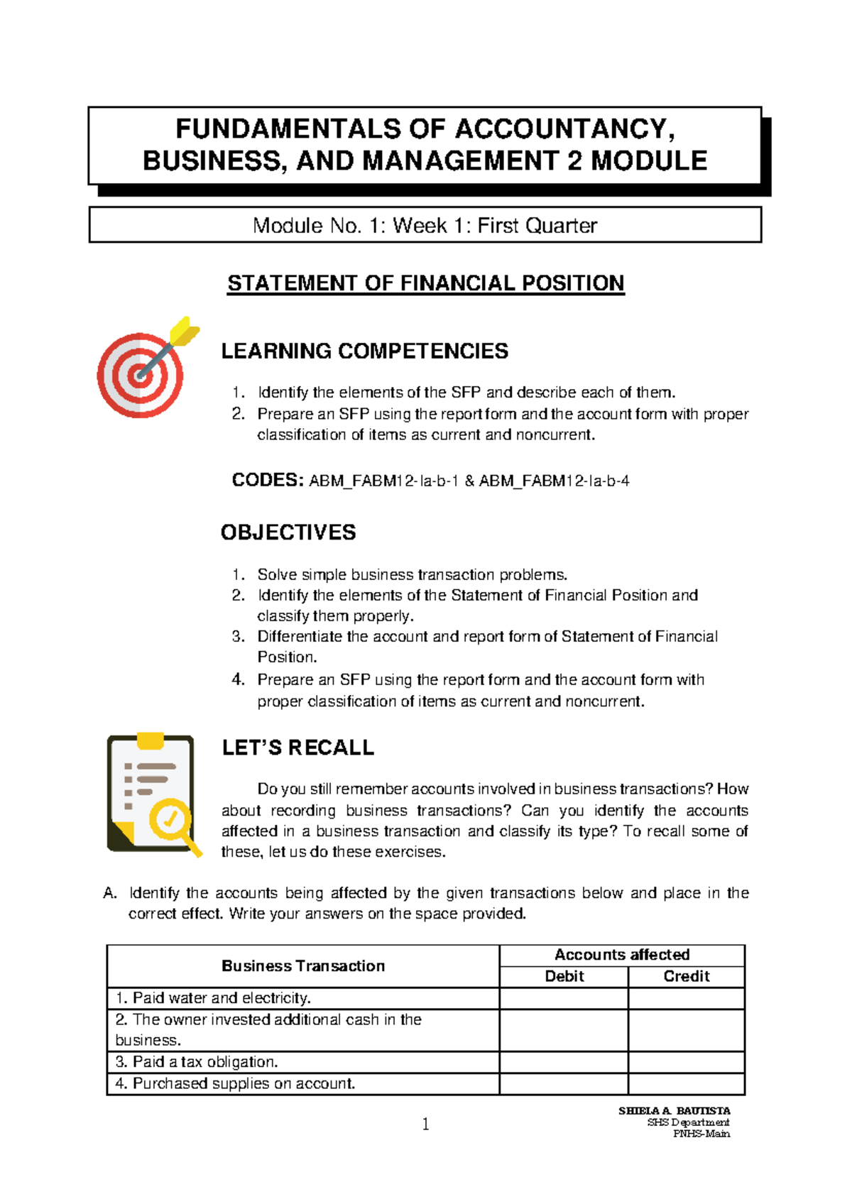 Fundamentals of Accountancy Business Management Module 1 Week 1 ...