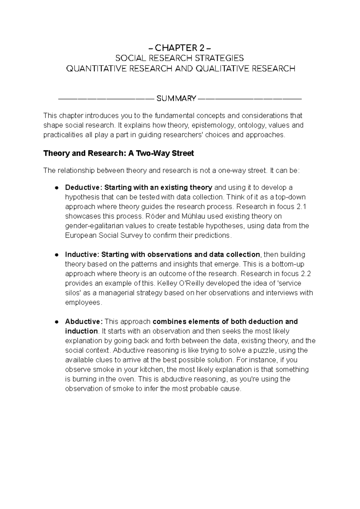 SRM 101: Chapter 2 Summary on Social Research Strategies - Studeersnel
