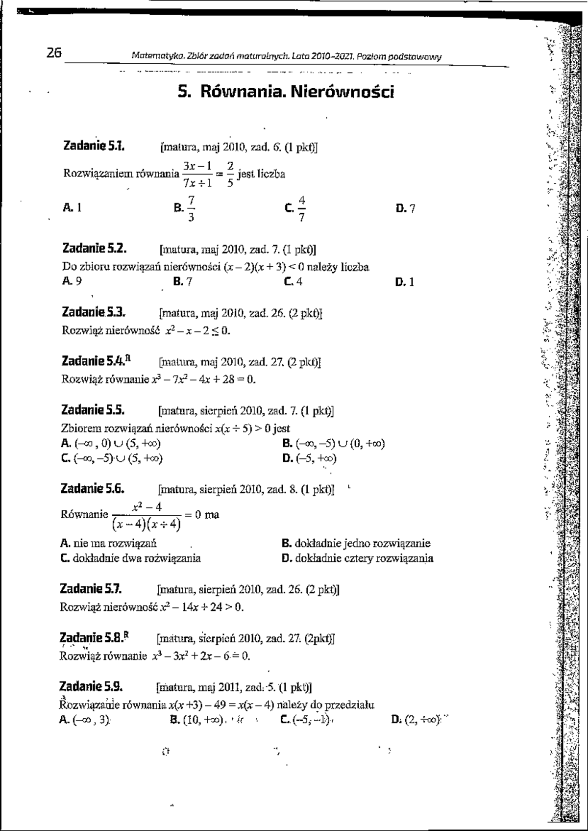 Matematyka 26. Zbiór zadań maturalnych: Równania i nierówności - Studocu