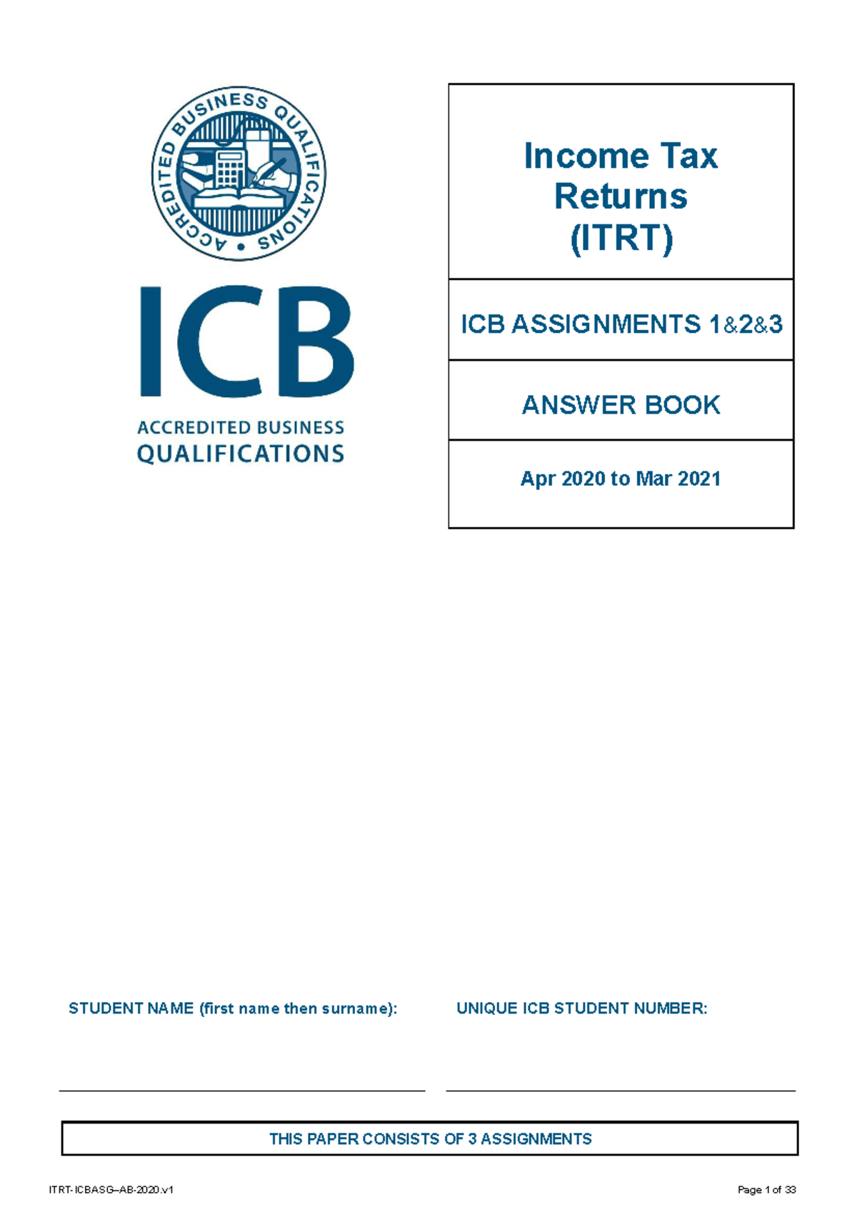 ICB ITRT 2020 Answer Book for Assignments 1 to 3 - Studocu