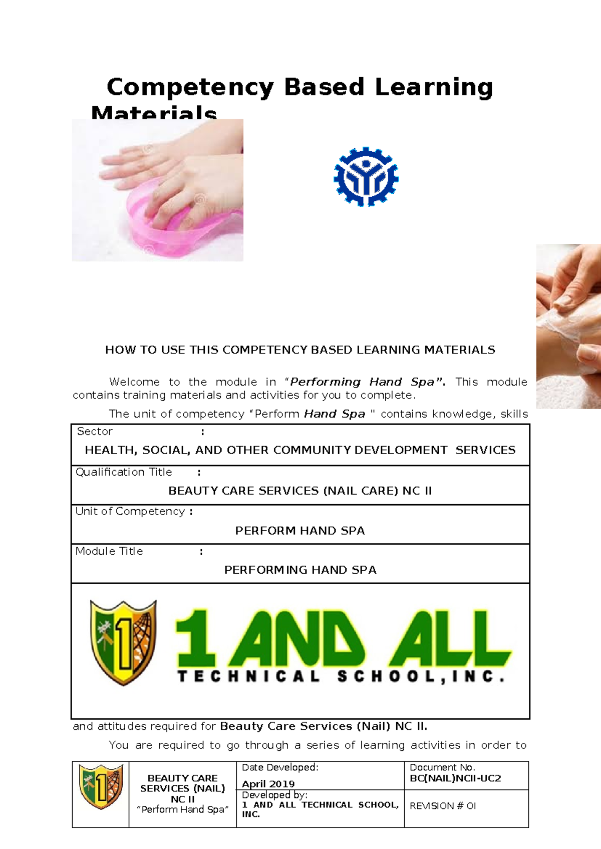 CBLM-BC NAIL NC II: Performing Hand Spa Module Guide - Studocu