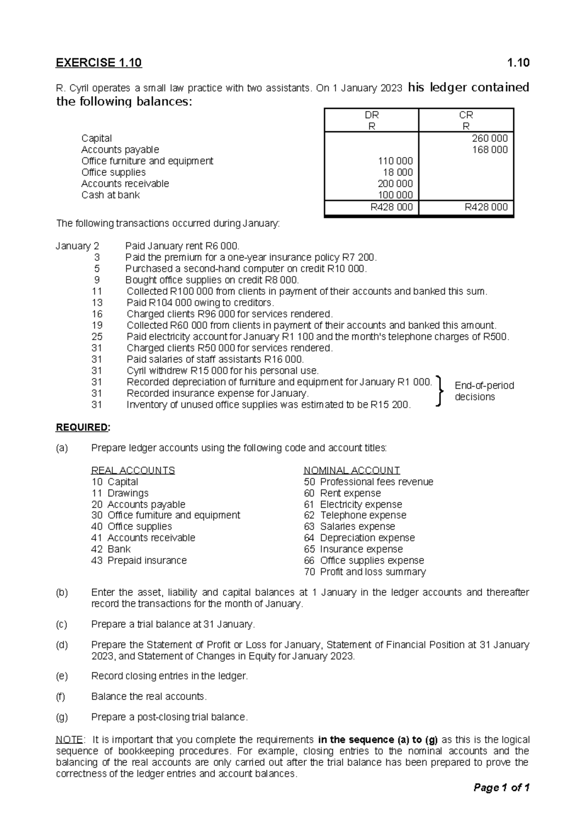 Exercise 1.10 (2026) - Ledger Preparation and Financial Statements ...