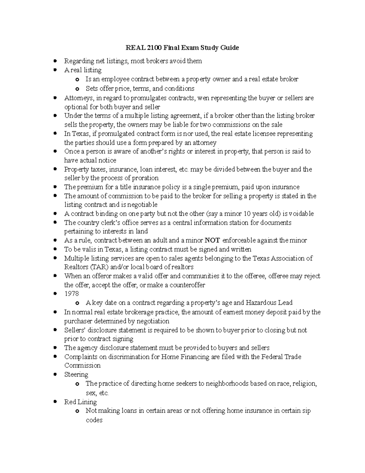 REAL 2100 Final Exam Study Guide - REAL 2100 Final Exam Study Guide ...