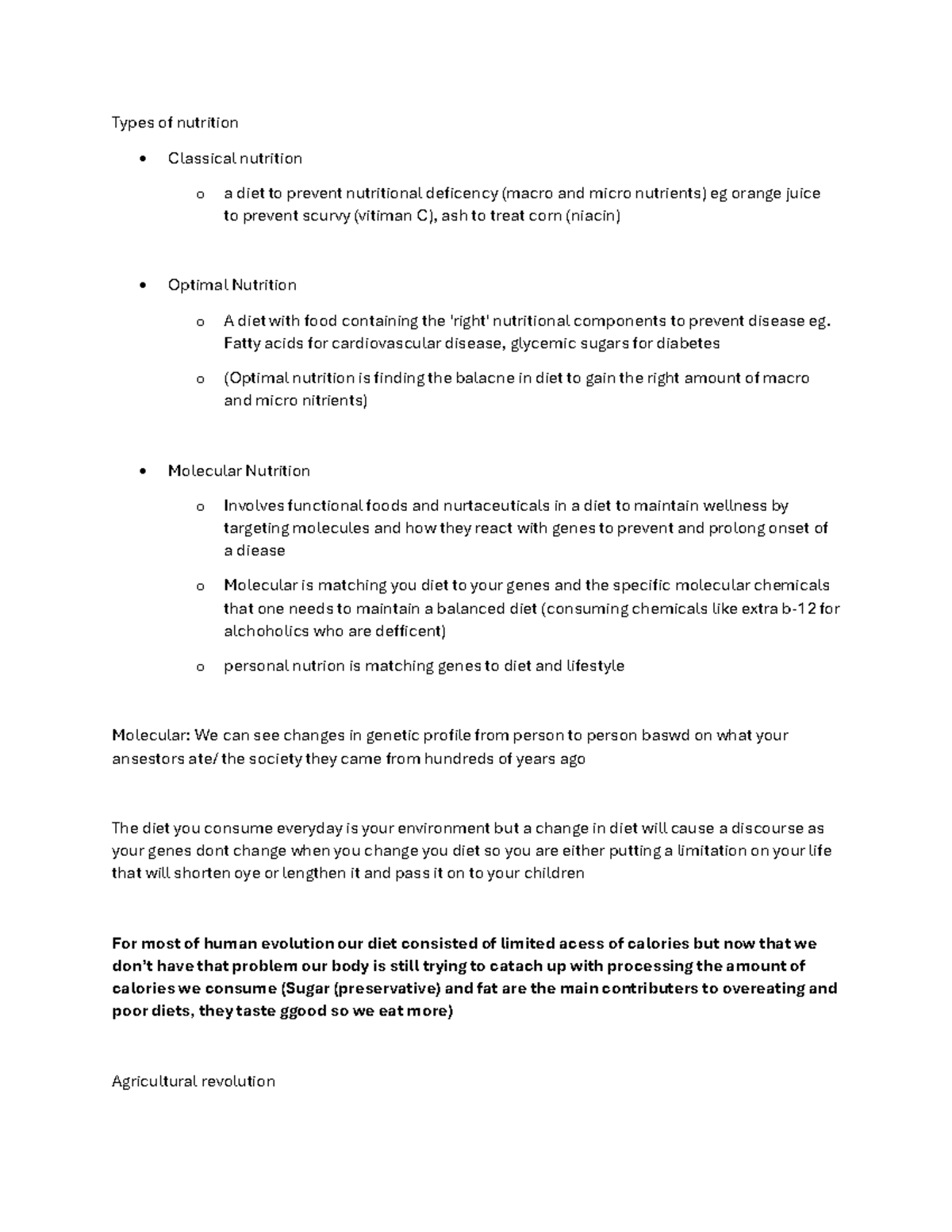 Quiz 1 Study Notes: Types of Nutrition and Their Impact - Studocu