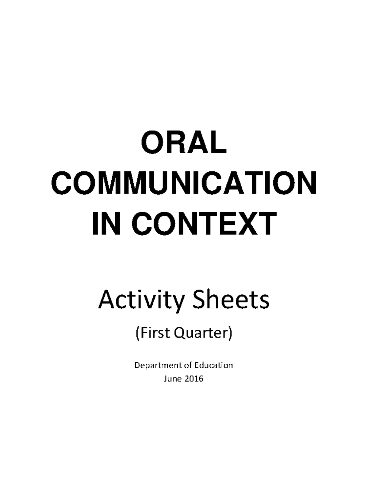 Possible Activities Oral Comm 11 - ORAL COMMUNICATION IN CONTEXT ...