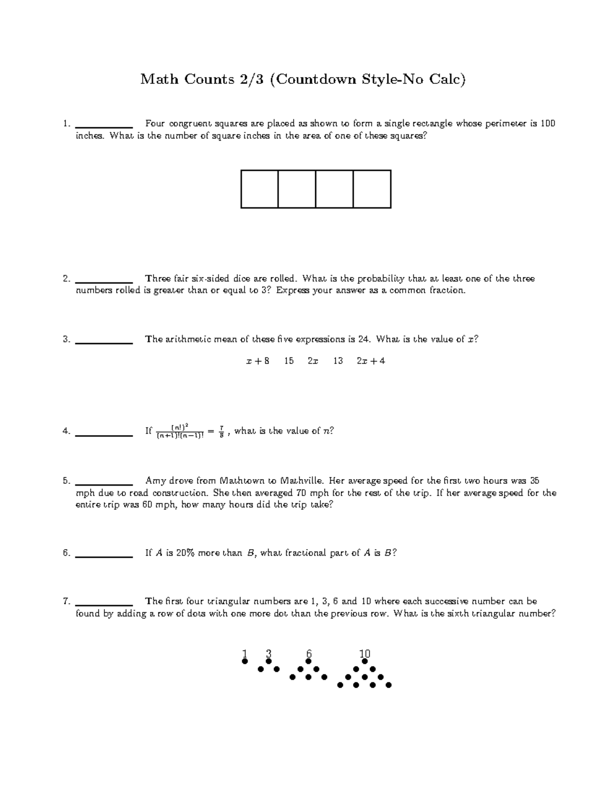 Math Counts 2/3 Countdown Style - Problem Set Guide - Studocu