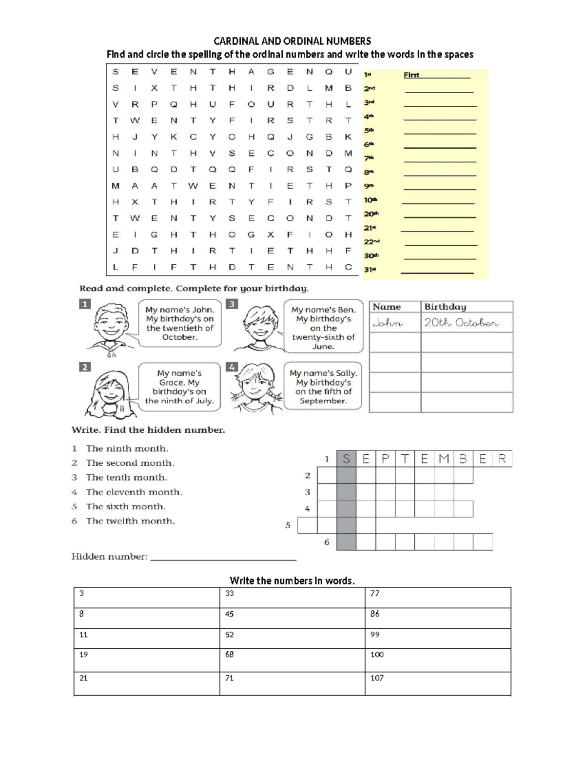 Cardinal AND Ordinal Numbers 114723-1 - Inglés I - CARDINAL AND ORDINAL ...