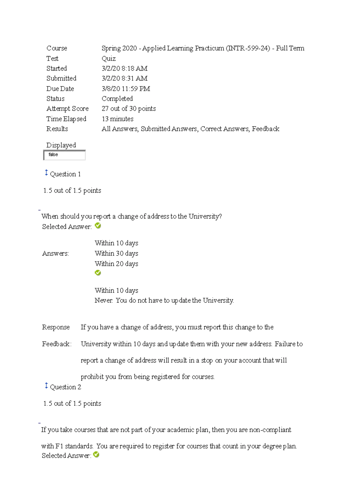 Module 3 Quiz Answers - Test Submission for CPT Regulations - Studocu
