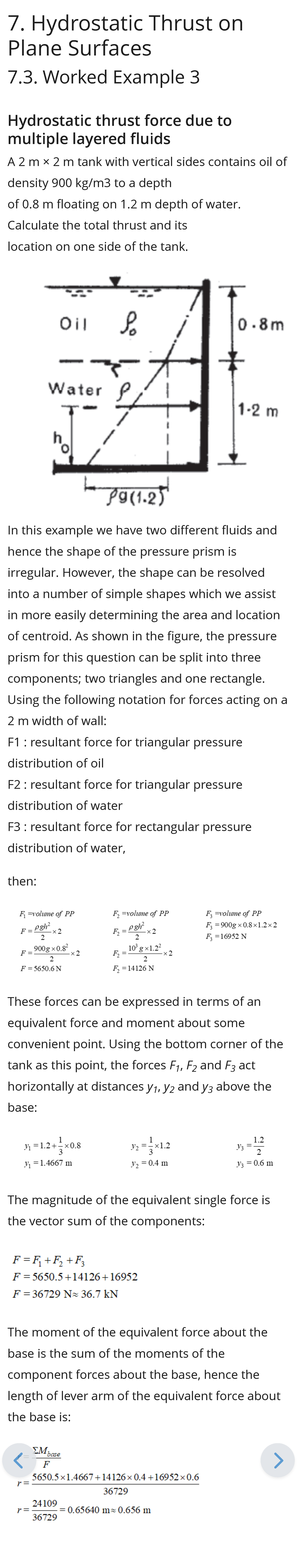 7.3 Hydrostatic Thrust on Multiple Layered Fluids - Example Analysis ...