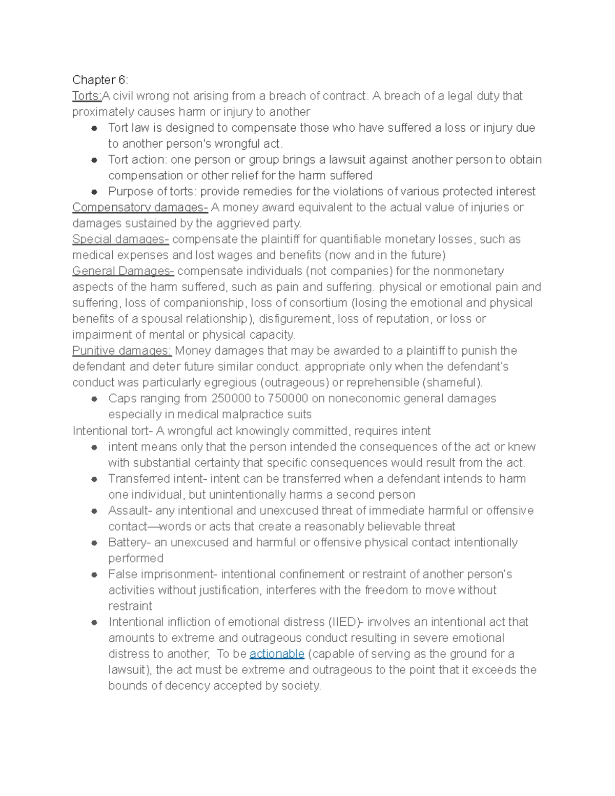 Torts: Key Concepts and Legal Principles - Exam Prep Notes (LAW 101 ...