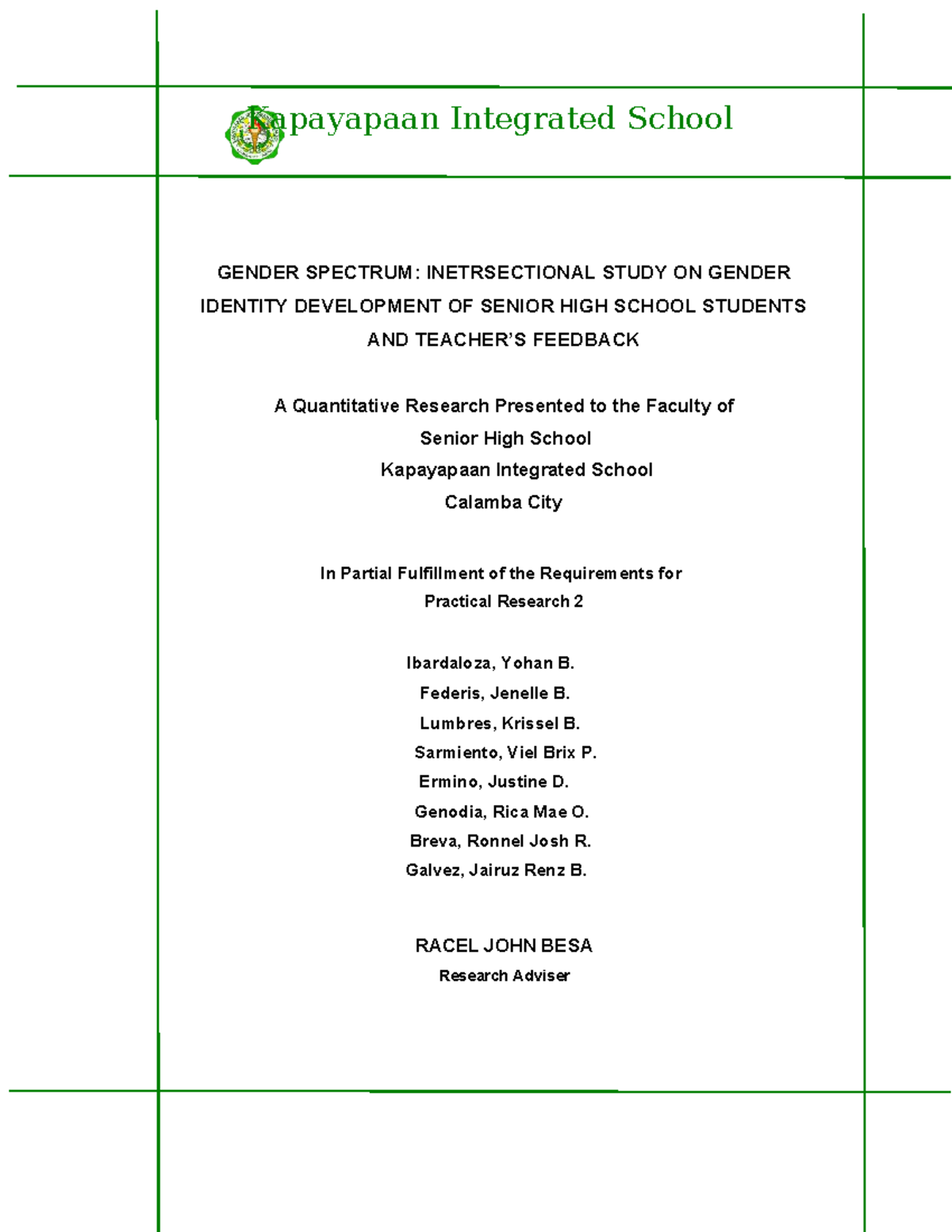 G3 - Gender Spectrum: Intersectional Study on Identity Development in ...