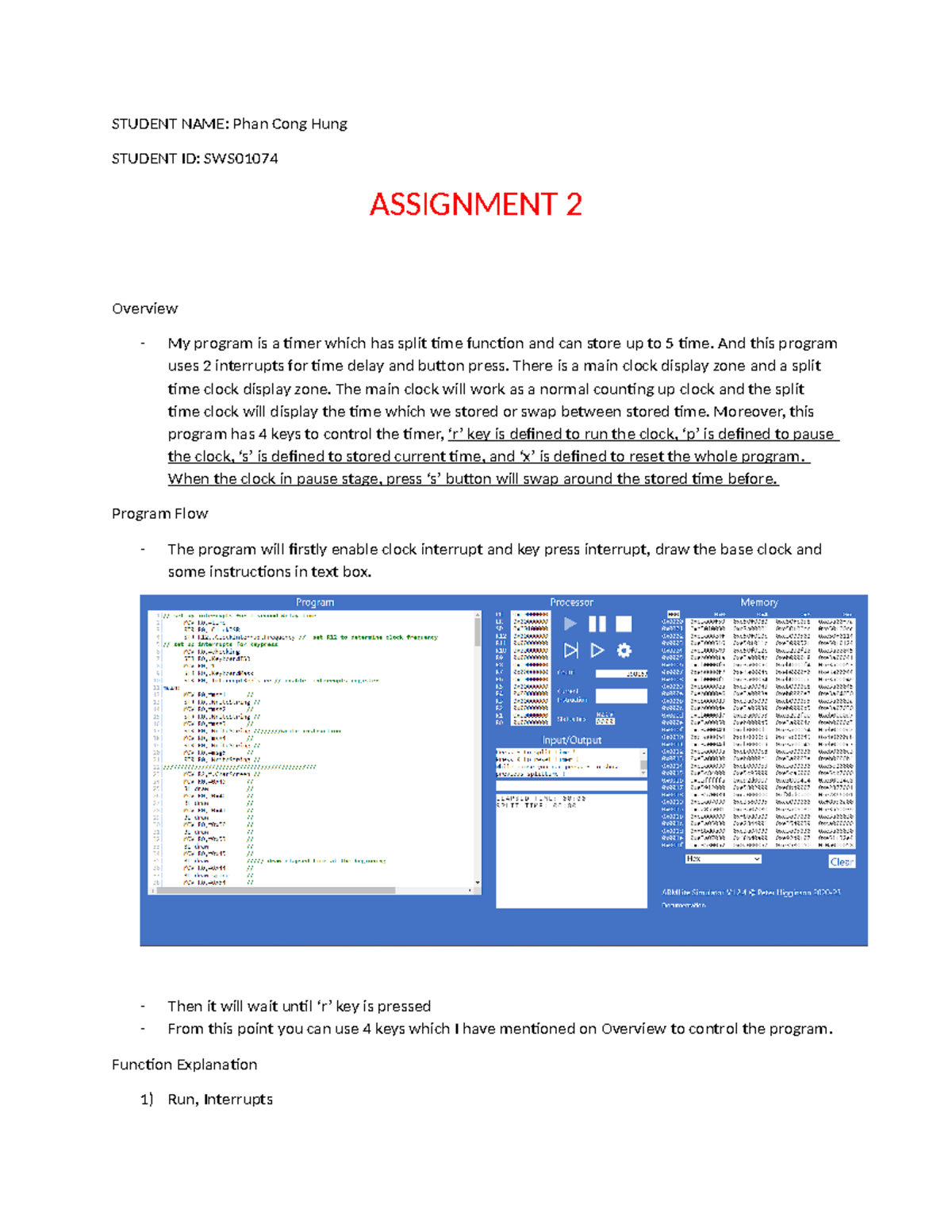 Assignment 2 Report: Timer Program with Interrupts and Functions - Studocu