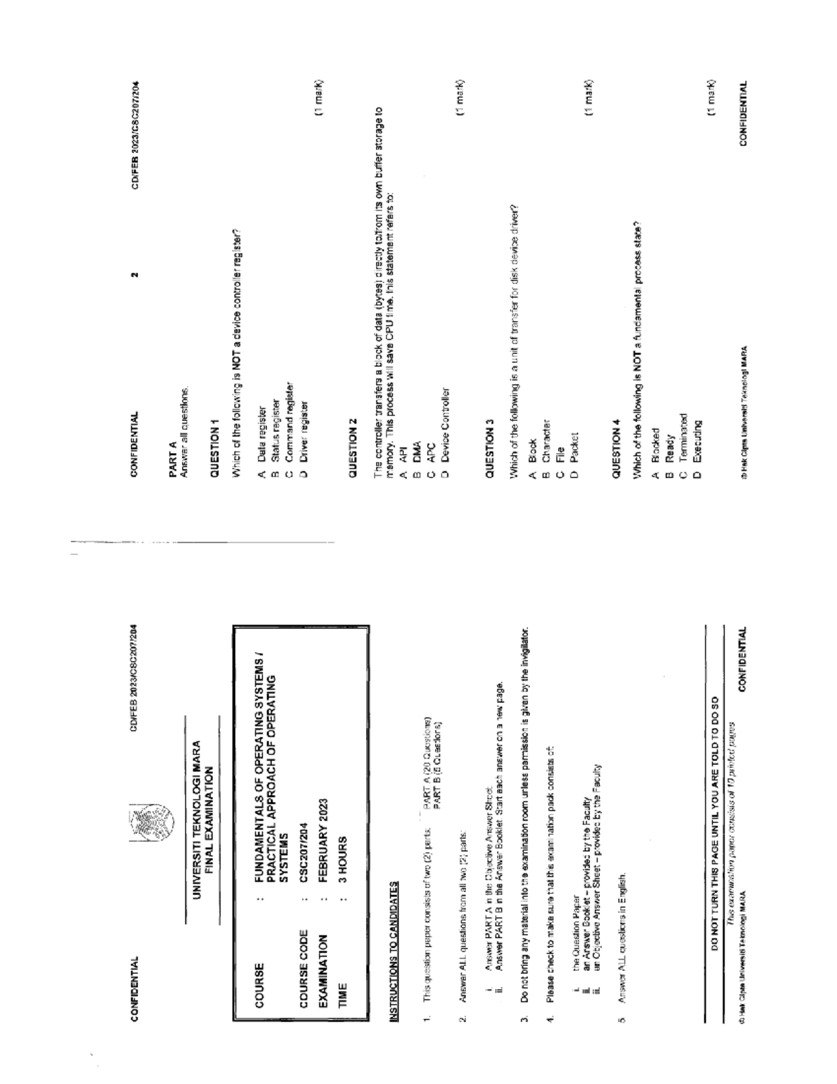 CSC207 FINAL EXAMINATION: FUNDAMENTALS OF OPERATING SYSTEMS - Studocu