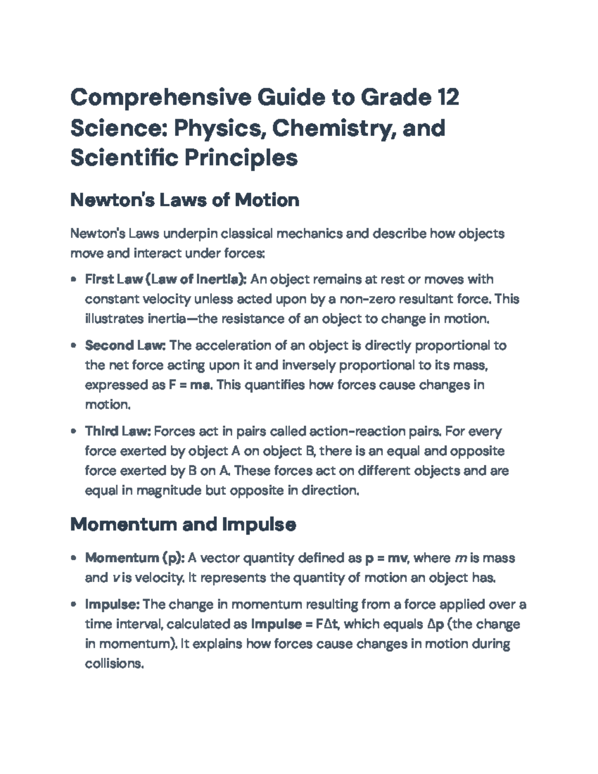 Grade 12 Science Comprehensive Guide: Physics & Chemistry Principles ...