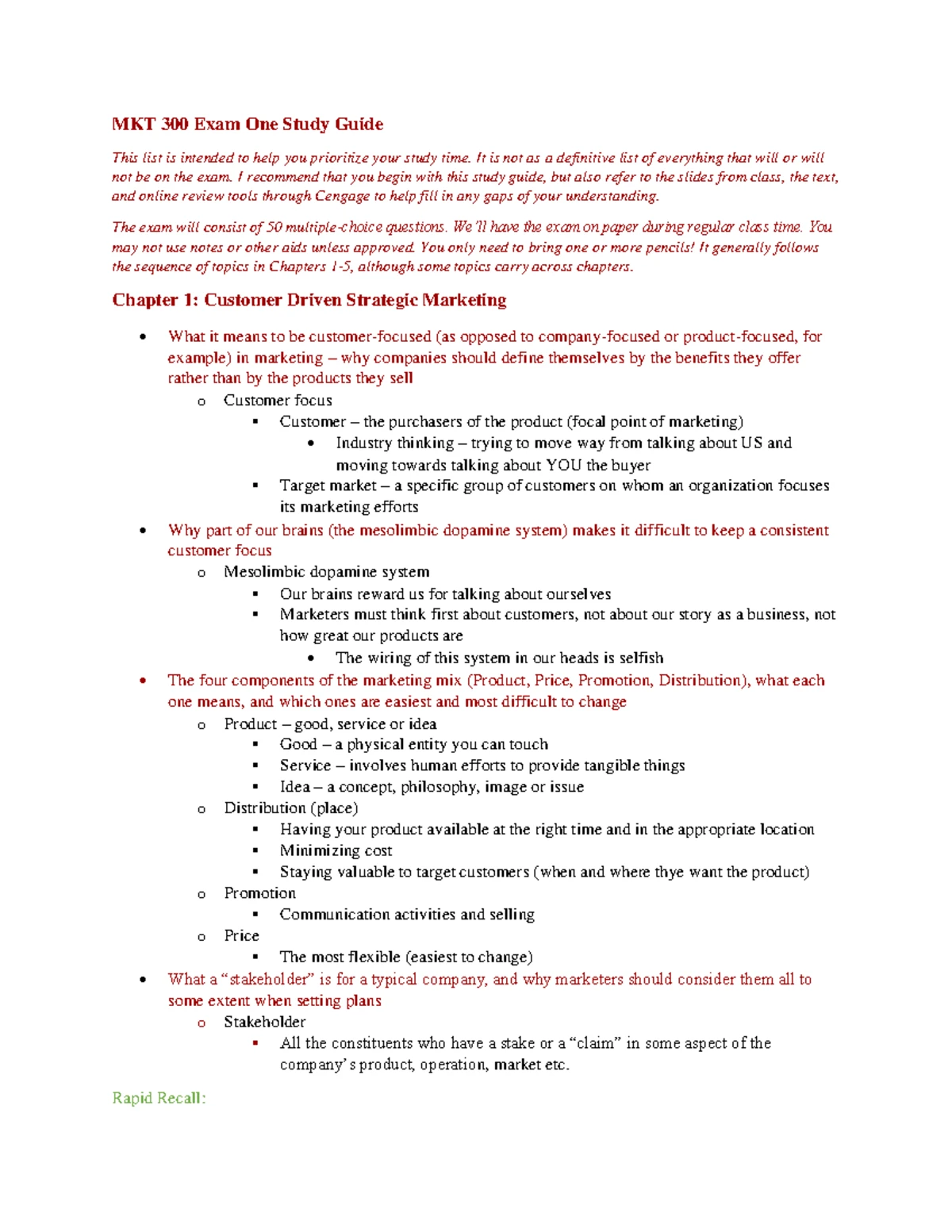 MKT 300 Exam 2 - Comprehensive Study Guide for Marketing Concepts - Studocu