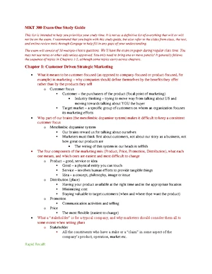 MKT 300 Exam 2 - Comprehensive Study Guide for Marketing Concepts - Studocu