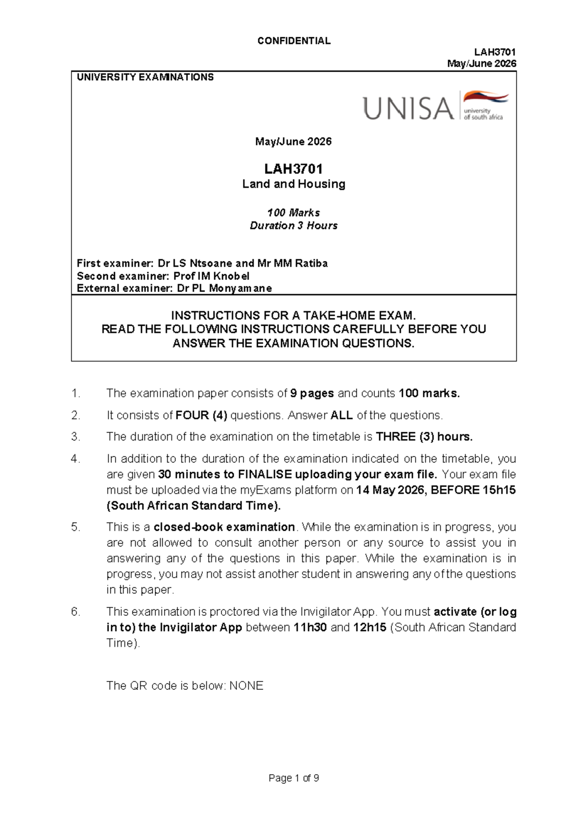 LAH3701 Final Exam Instructions and Guidelines - May 2026 - Studocu