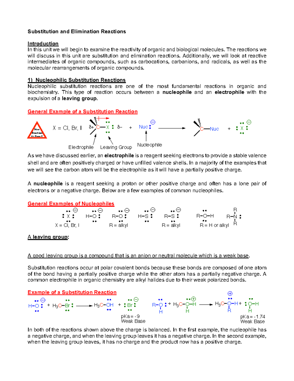Substitution and Elimination Reactions Notes (Chem 101 S-20 ...
