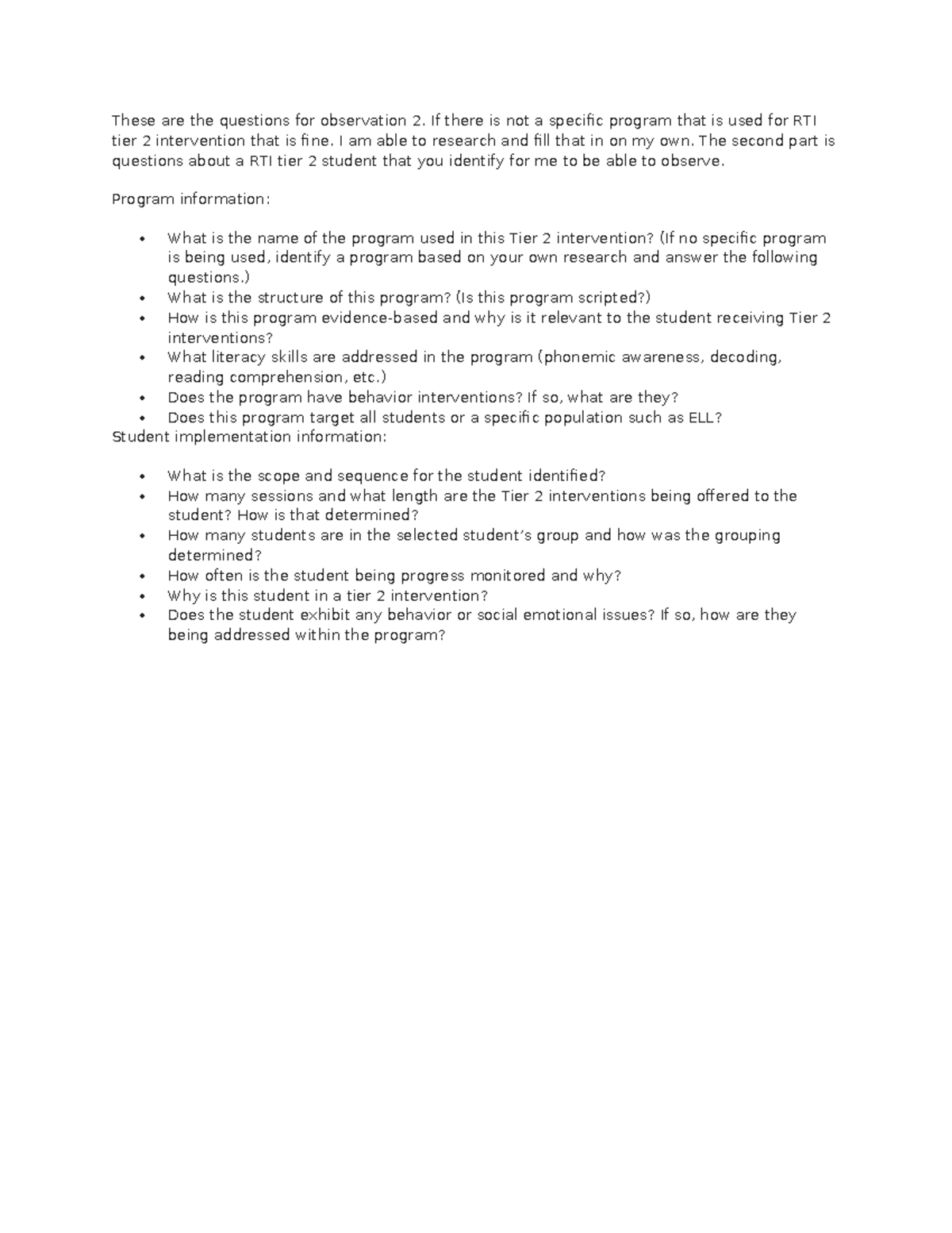 Observation 2 questions - These are the questions for observation 2. If ...