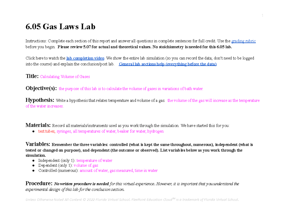 6.05 Gas Laws Lab Report: Analyzing Volume-Temperature Relationship ...