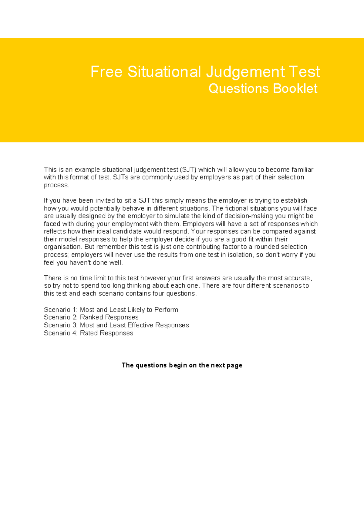 SJT-Questions - Situational Judgement Test Summary for Marketing - Studocu