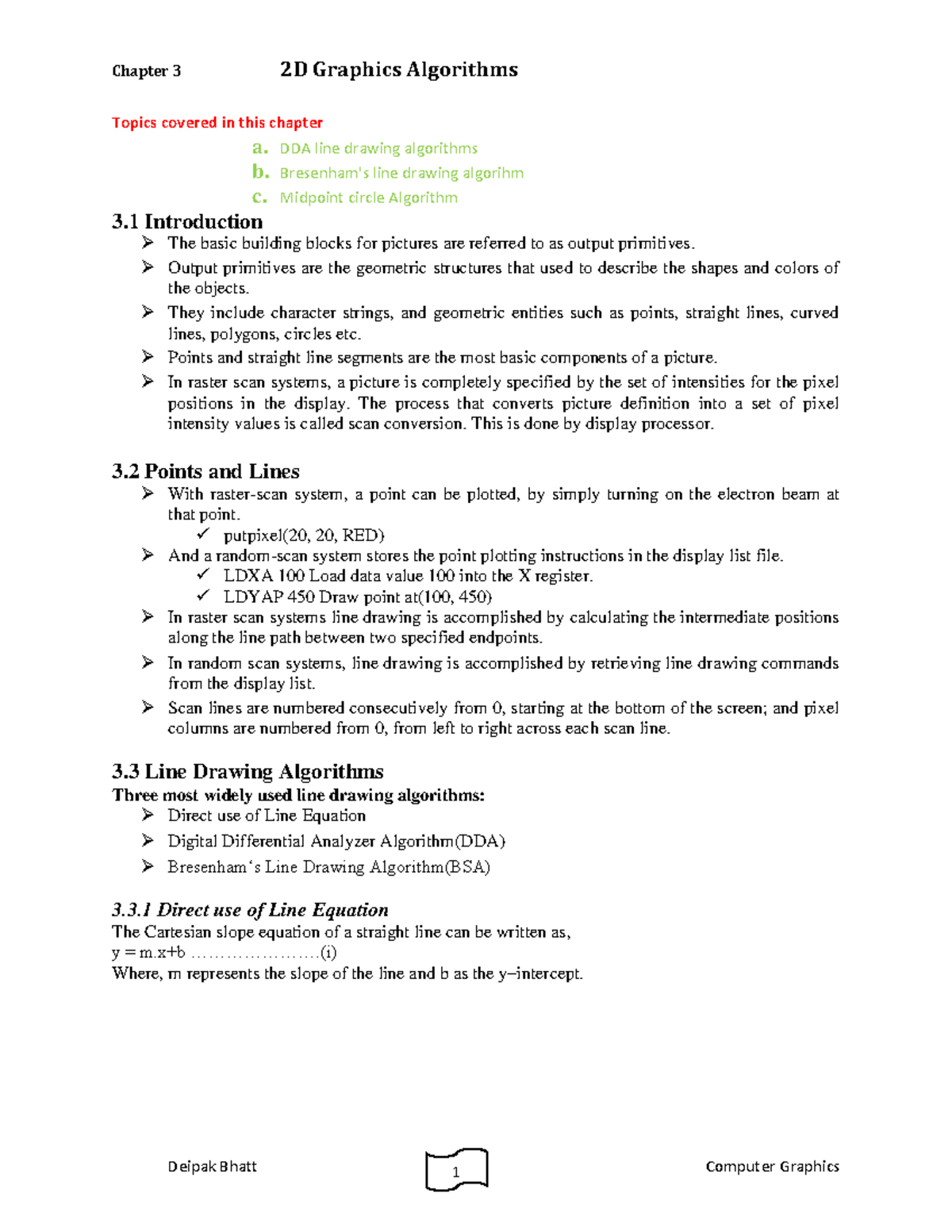 Unit 3: 2D Graphics Algorithms - Line and Circle Drawing Techniques ...