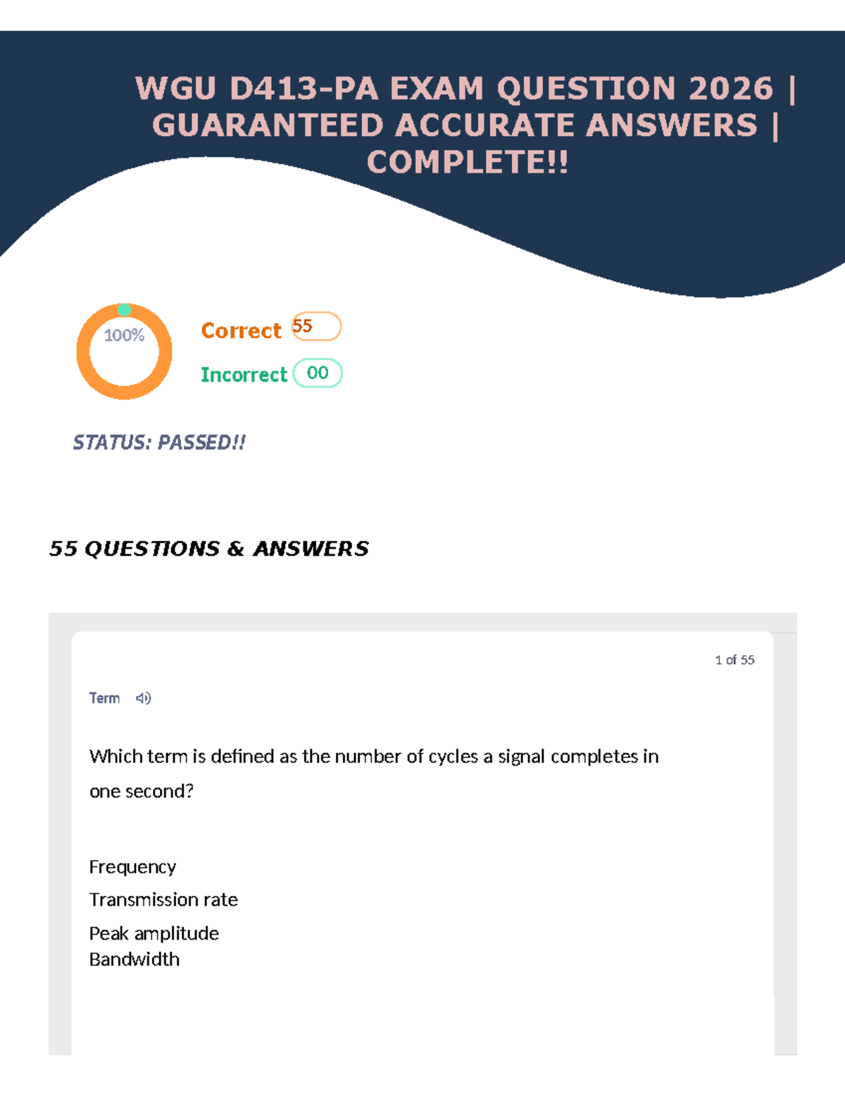 WGU D413 - PA Quizlet: 2026 Exam Questions & Answers Guide - Studocu