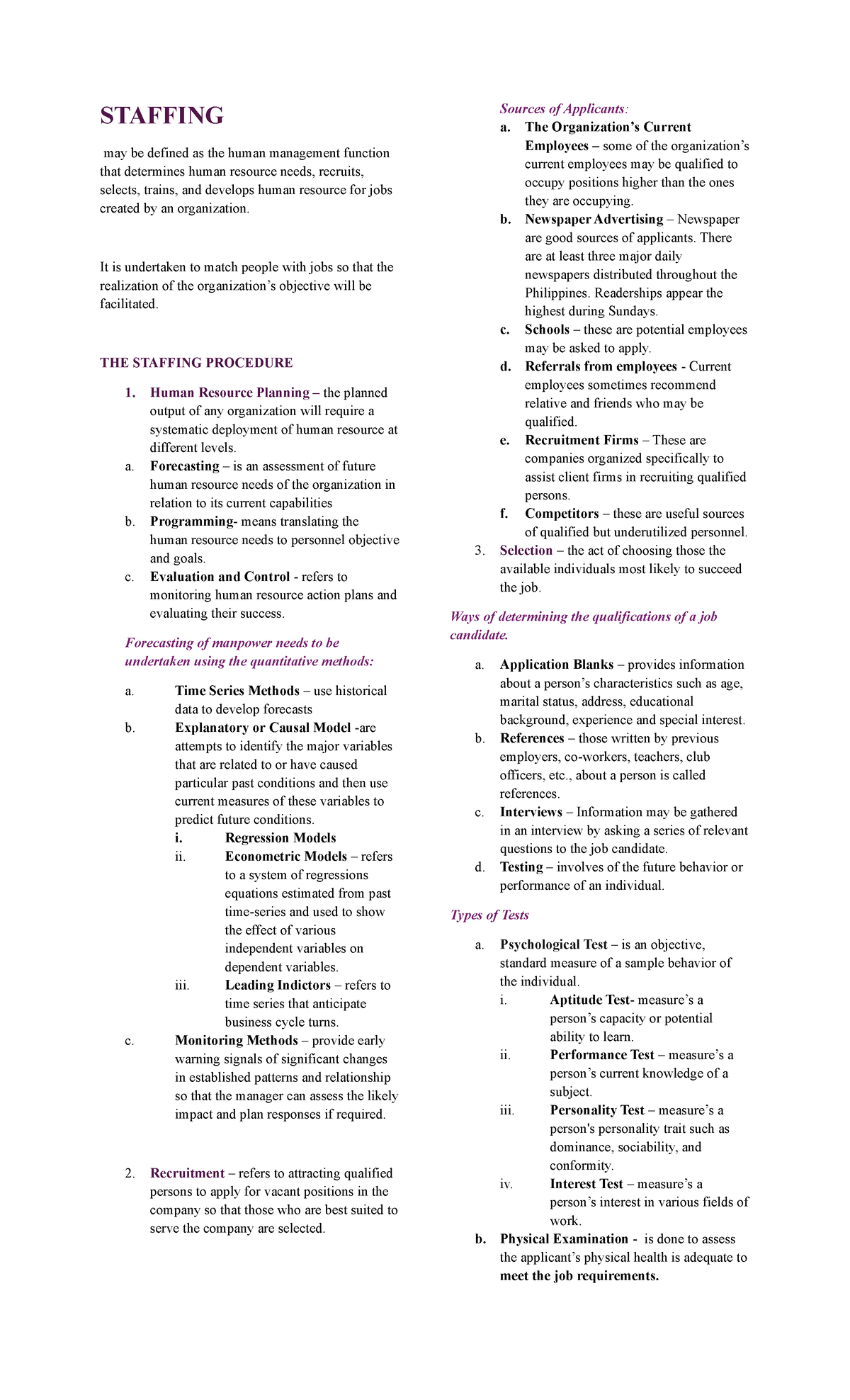 Staffing Notes - DEEZ NUTS: Human Resource Management Overview - Studocu