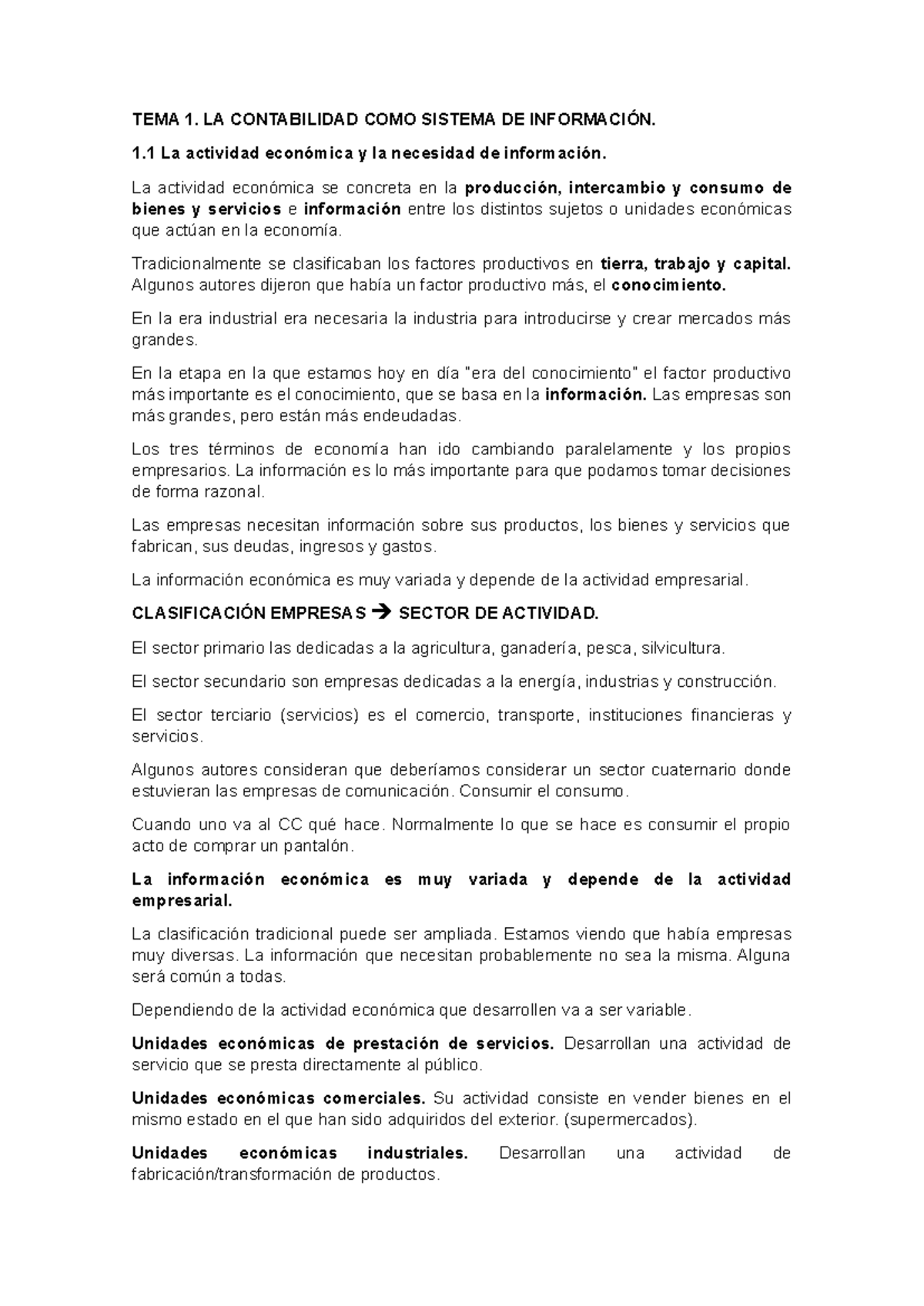 Resumen TEMA 1 Contabilidad - TEMA 1. LA CONTABILIDAD COMO SISTEMA DE ...