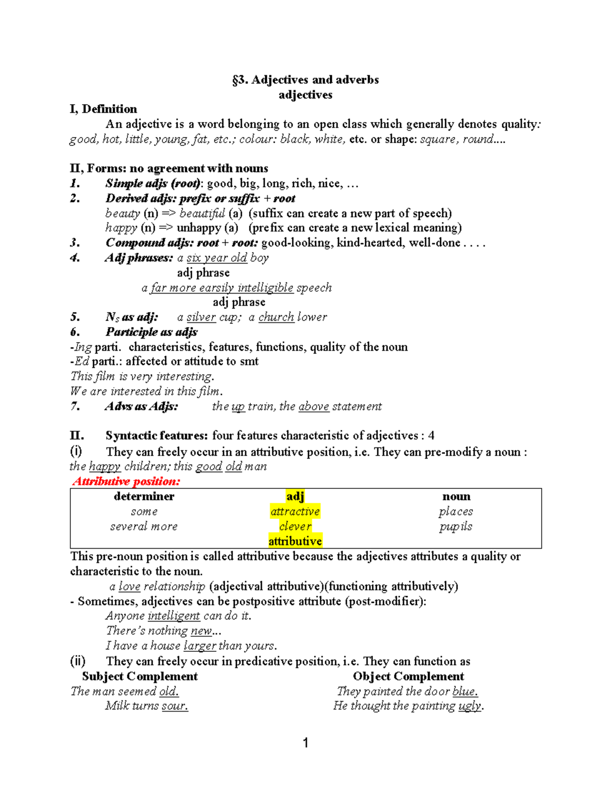 U.3 - Adjectives and Adverbs: Definitions and Functions - Studocu