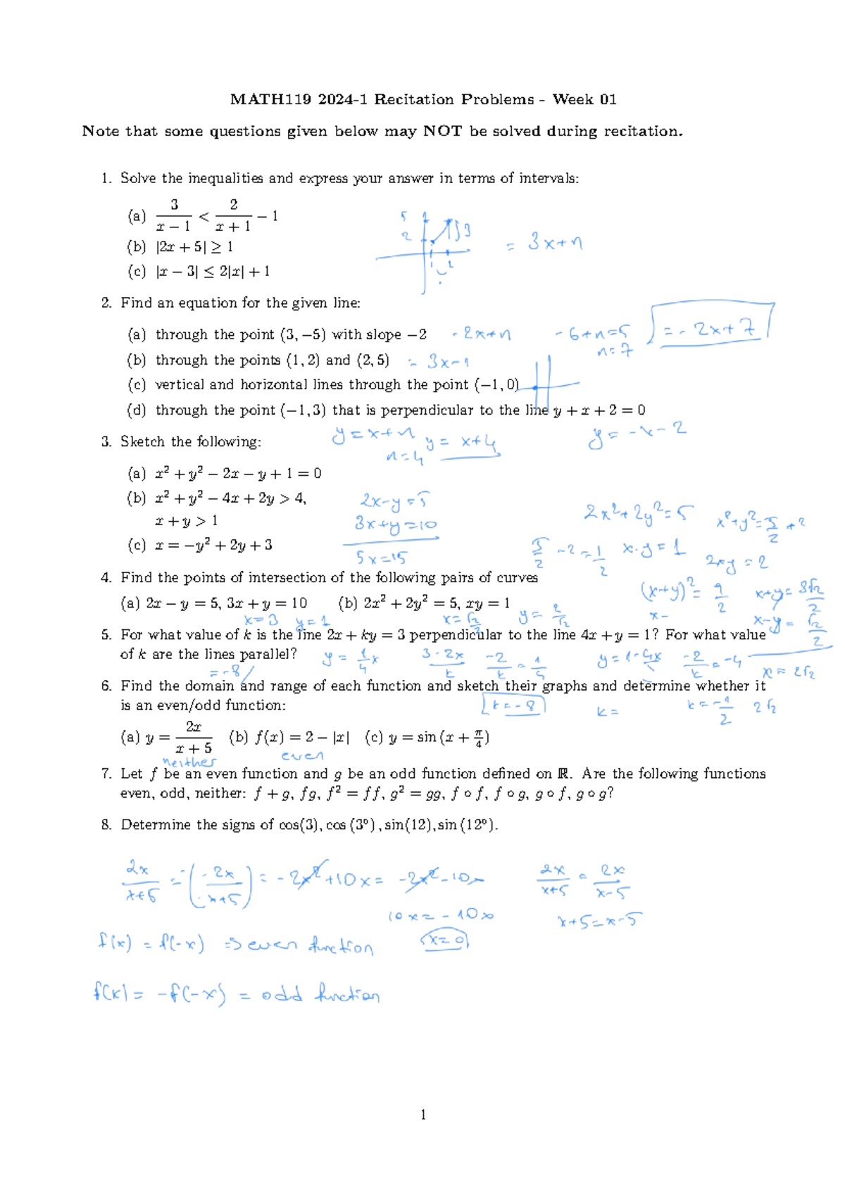 MATH119 Fall 2024 Recitation 1 - MATH119 2024-1 Recitation Problems ...