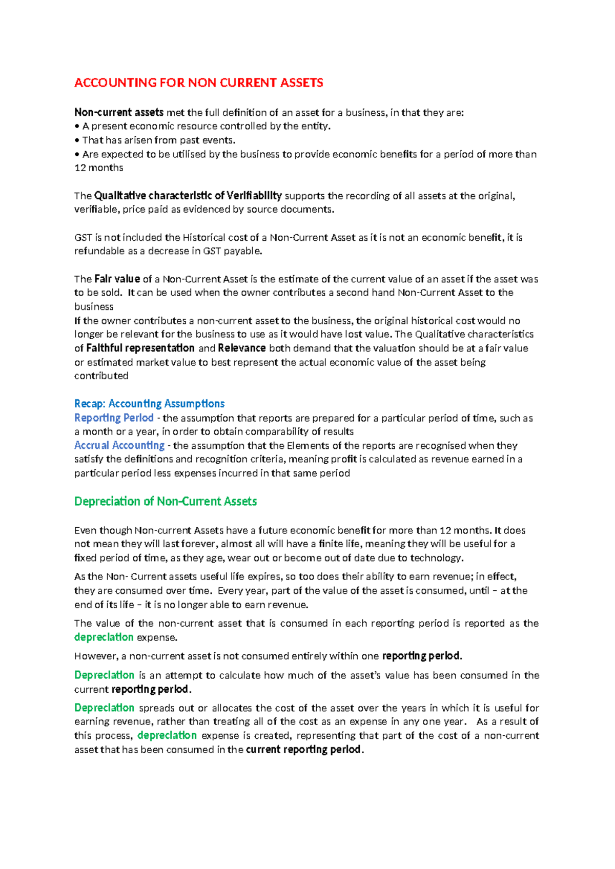 NCA 101: Depreciation and Accounting for Non-Current Assets Notes - Studocu