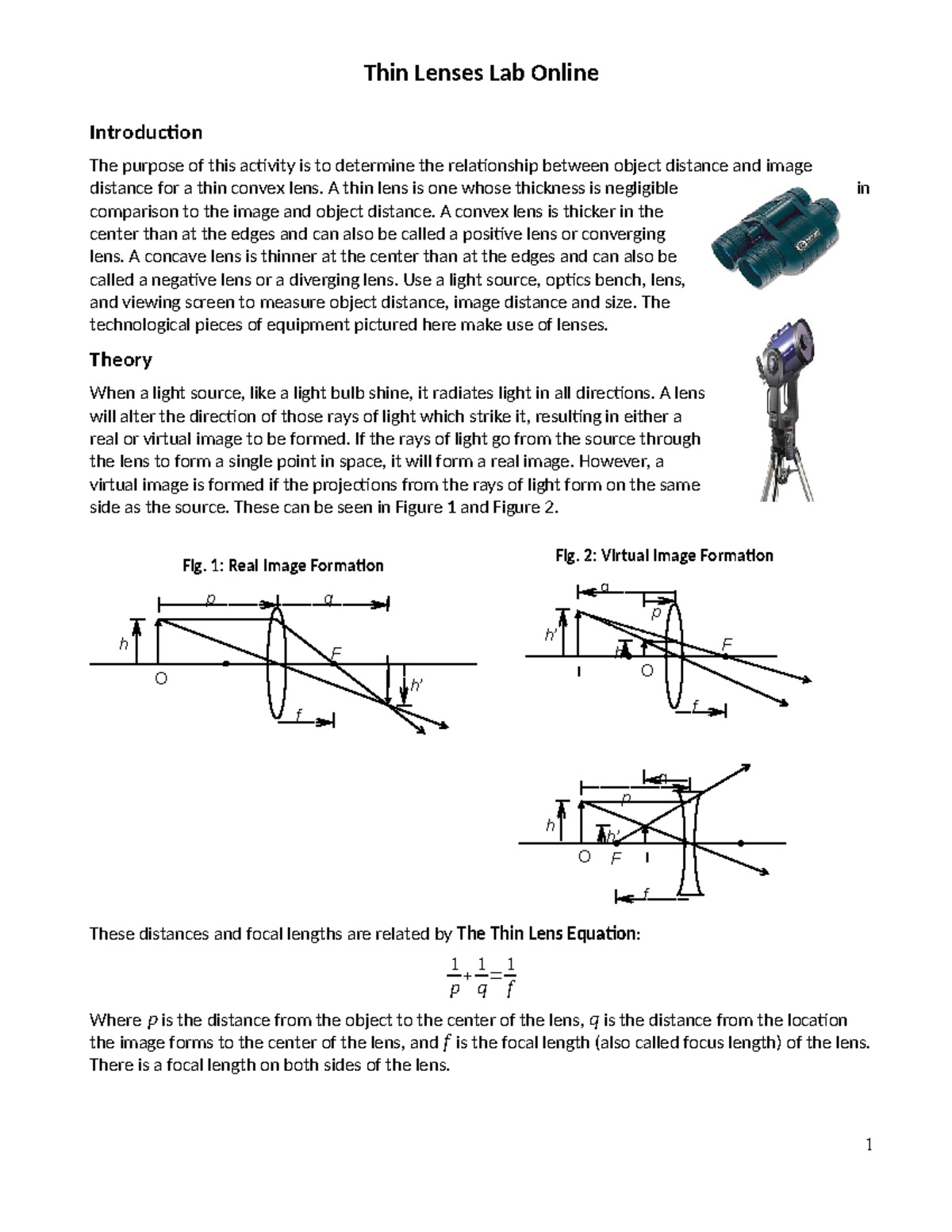 Thin Lenses Lab Online: Object & Image Distance Analysis - PHYS 101 ...