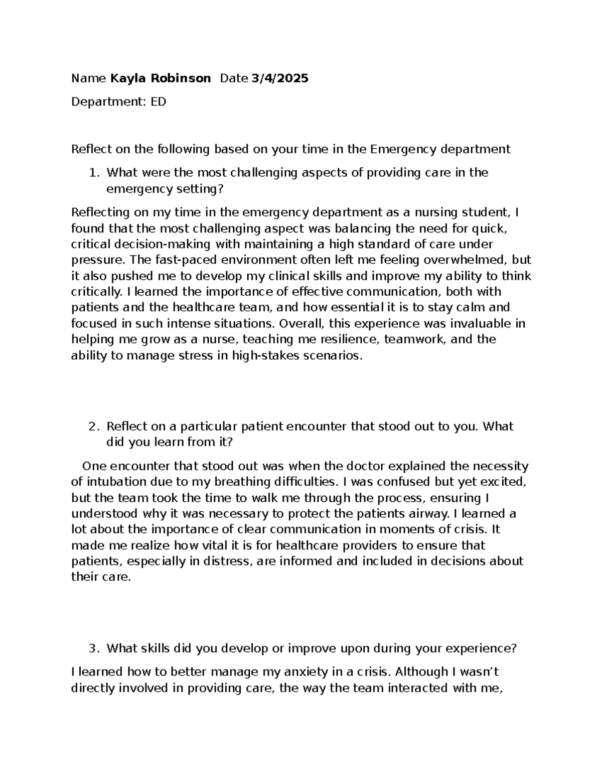 ED Reflection Questions: Insights from Emergency Nursing Experience ...
