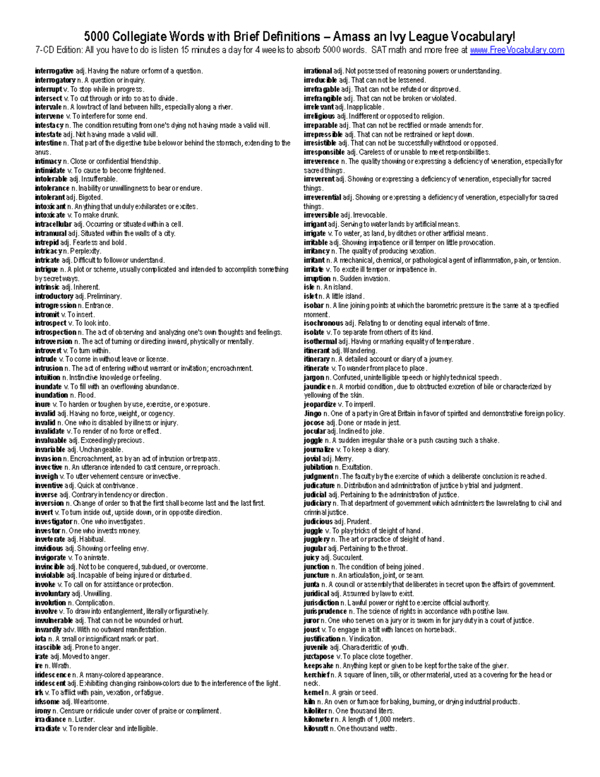Vocabulary - Math Formulas for SAT Prep (Course Code: 10) - Studocu