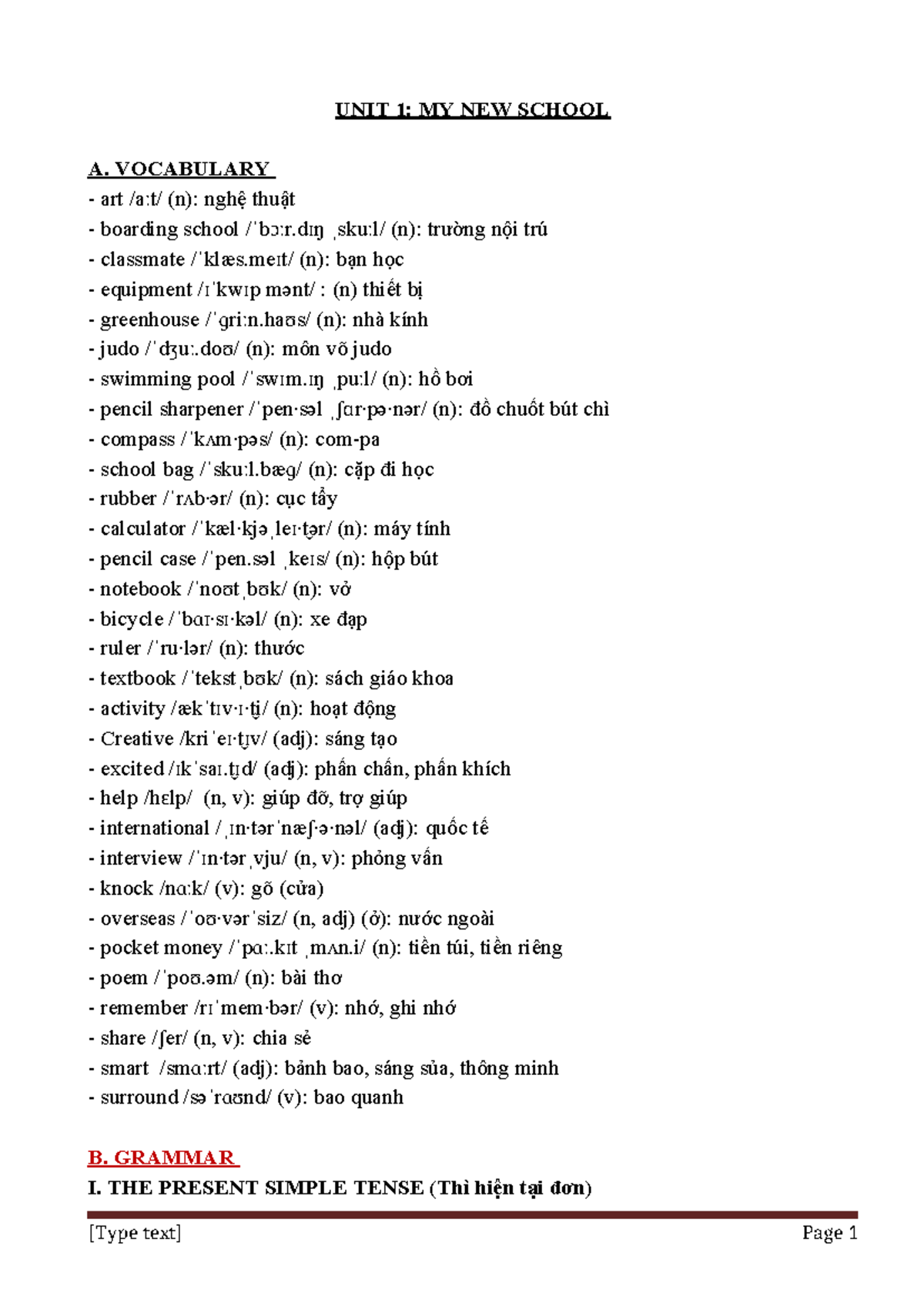 Global Success English 6: Unit 1 - My New School Vocabulary & Grammar ...
