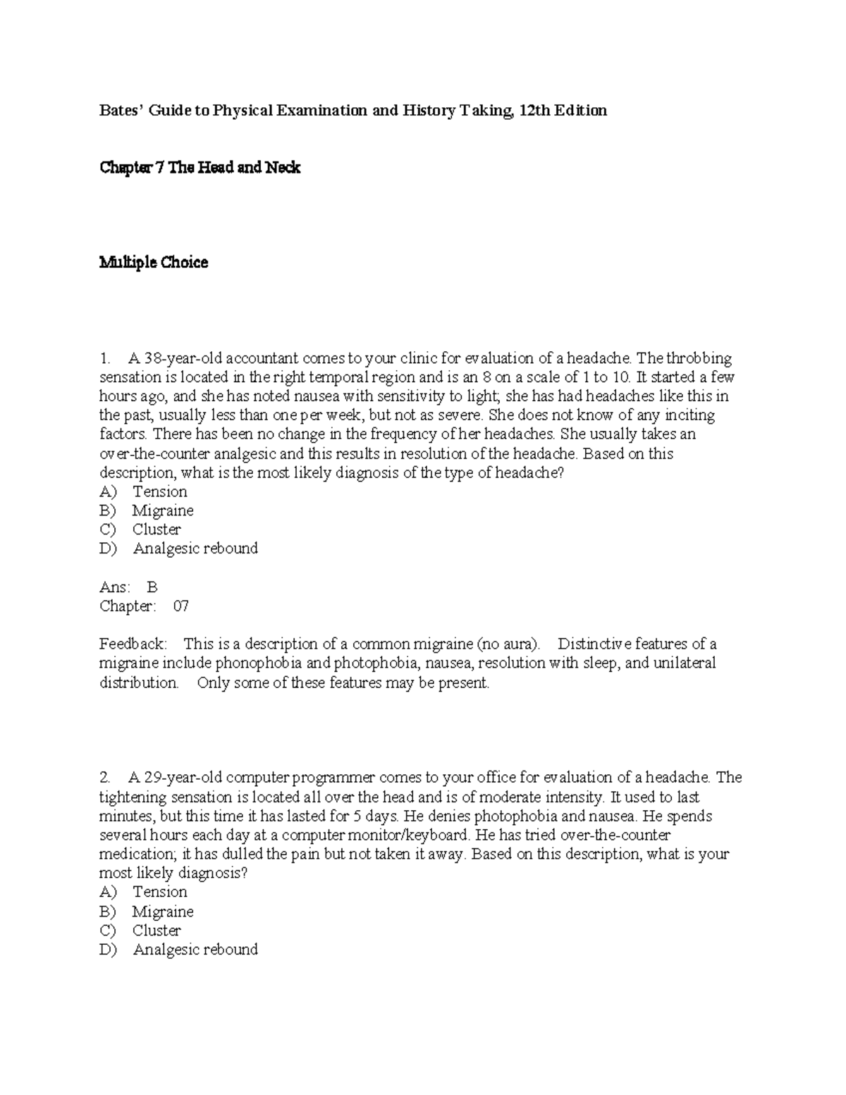 Ch 07 Head and Neck Disorders - Bates' Physical Exam Guide - Studocu