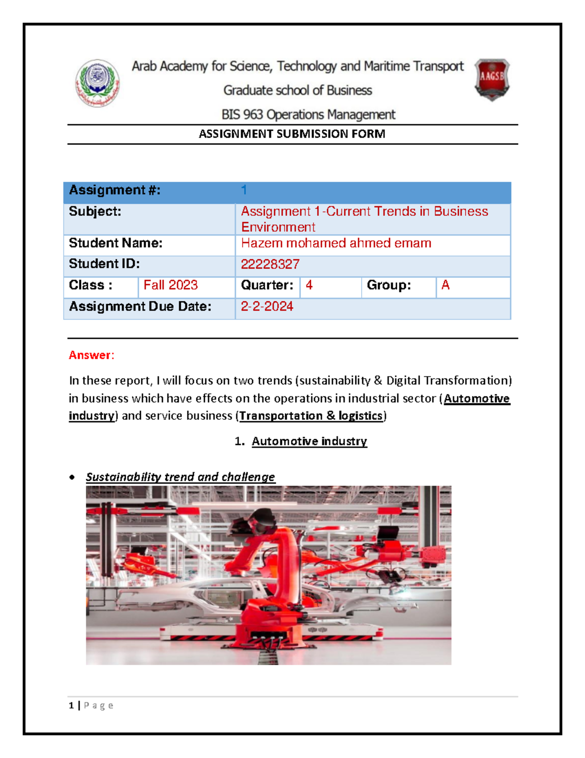 BUS 101 - Assignment 1: Current Trends in Business Environment Analysis ...