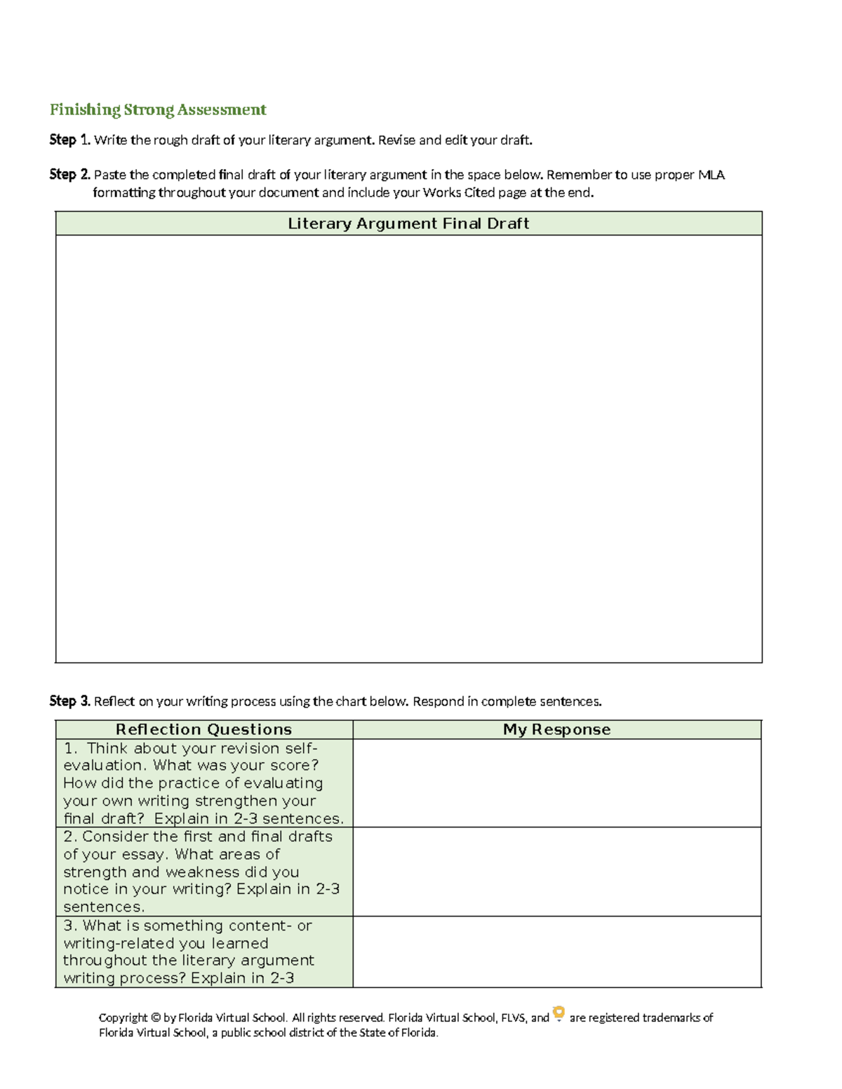 Literary Argument Final Draft & Reflection Rubric (FLVS) - Studocu