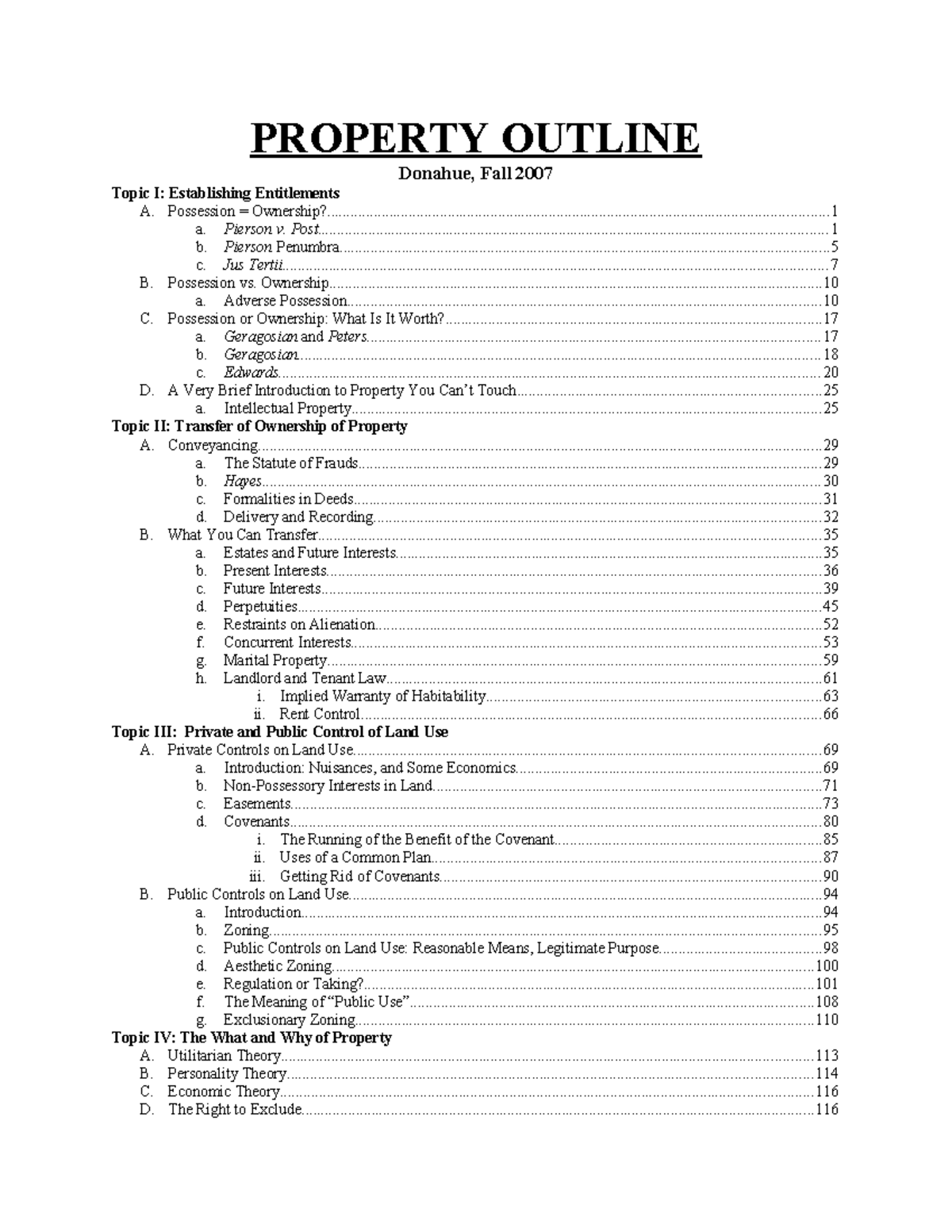 Property Law Outline (Donahue, Fall 2007): Establishing Entitlements ...