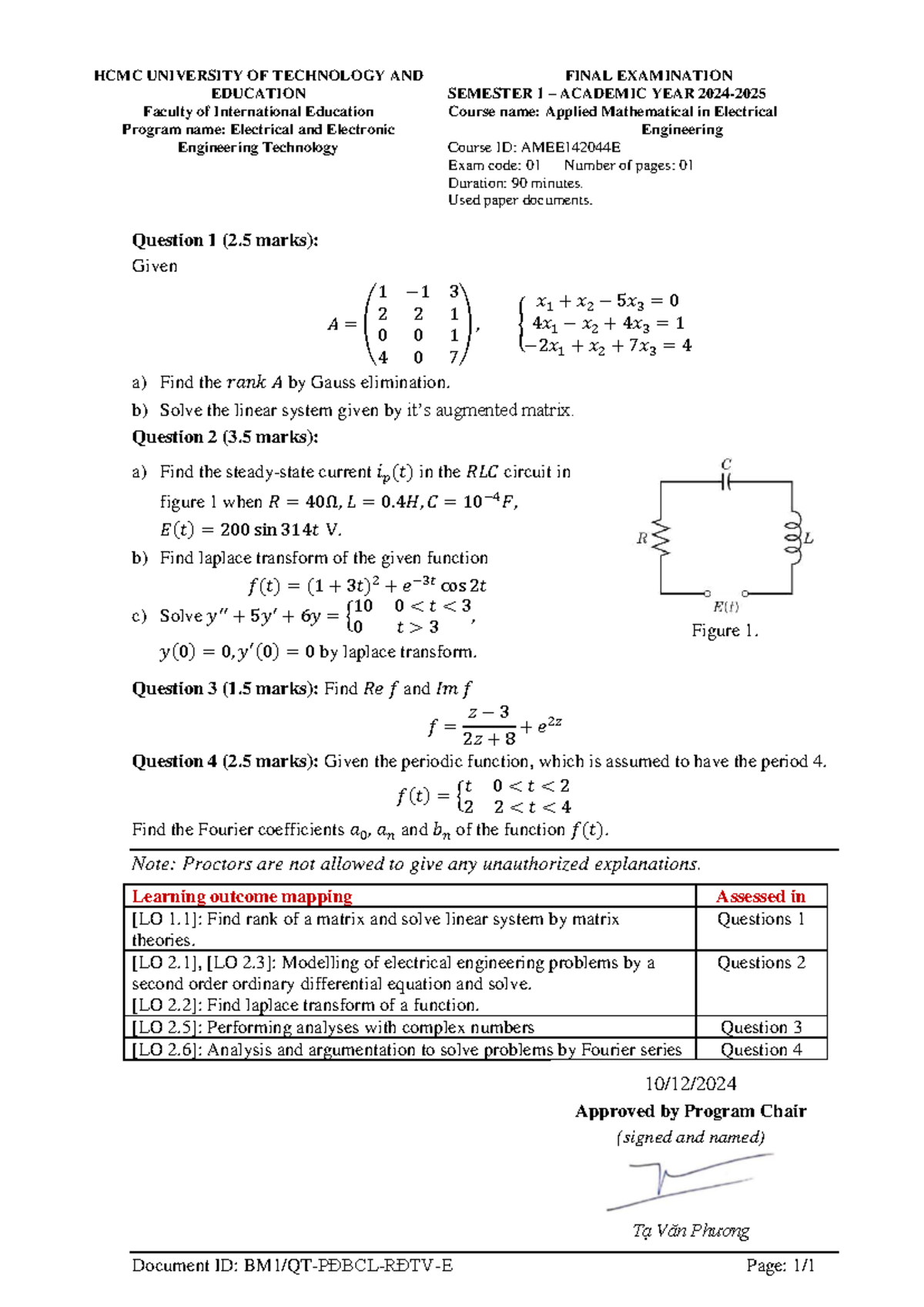 Final Exam AMEE142044E: Applied Math in Electrical Engineering - Studocu